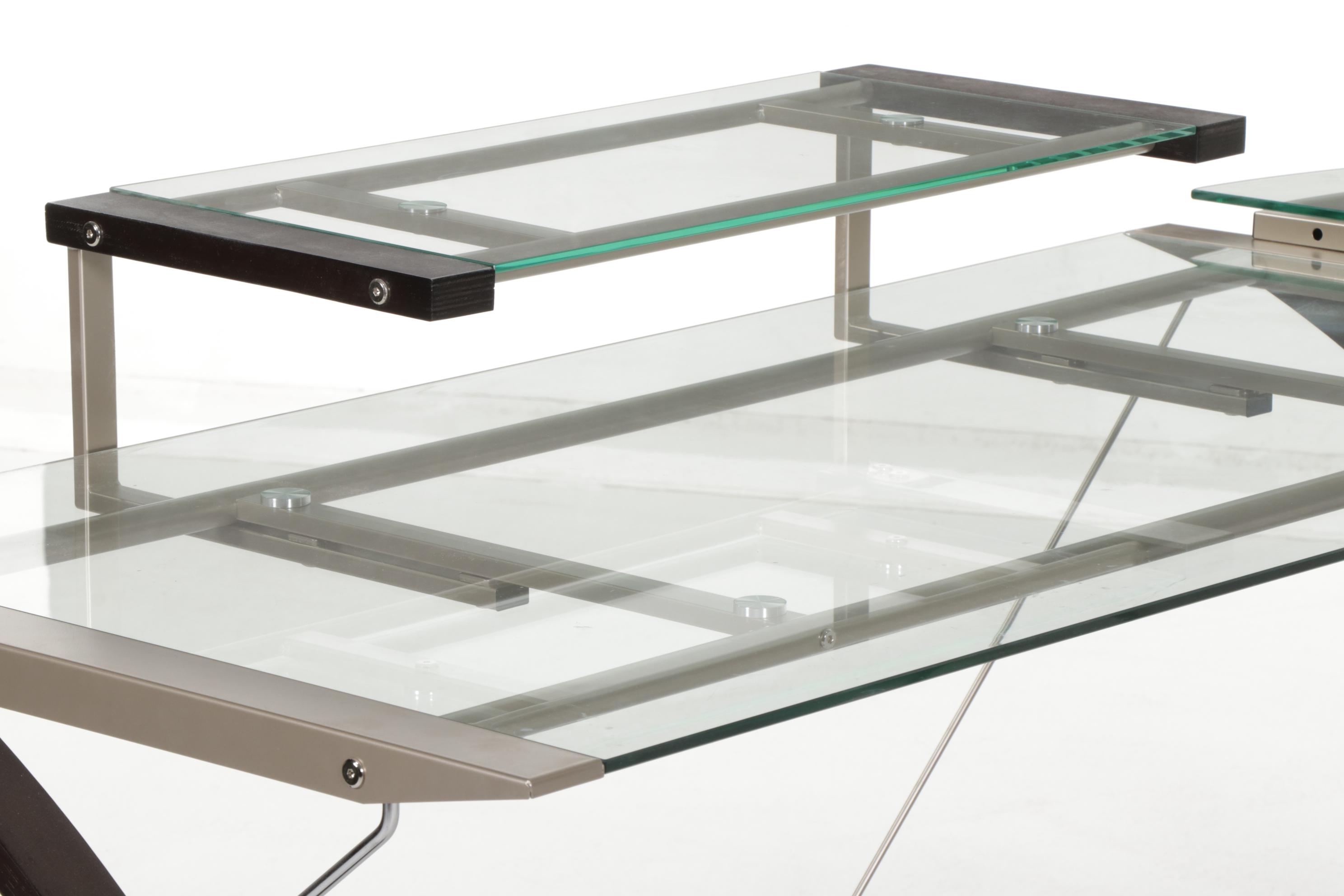 Modernist Style Three-Piece L-Shaped Glass and Metal Office Desk