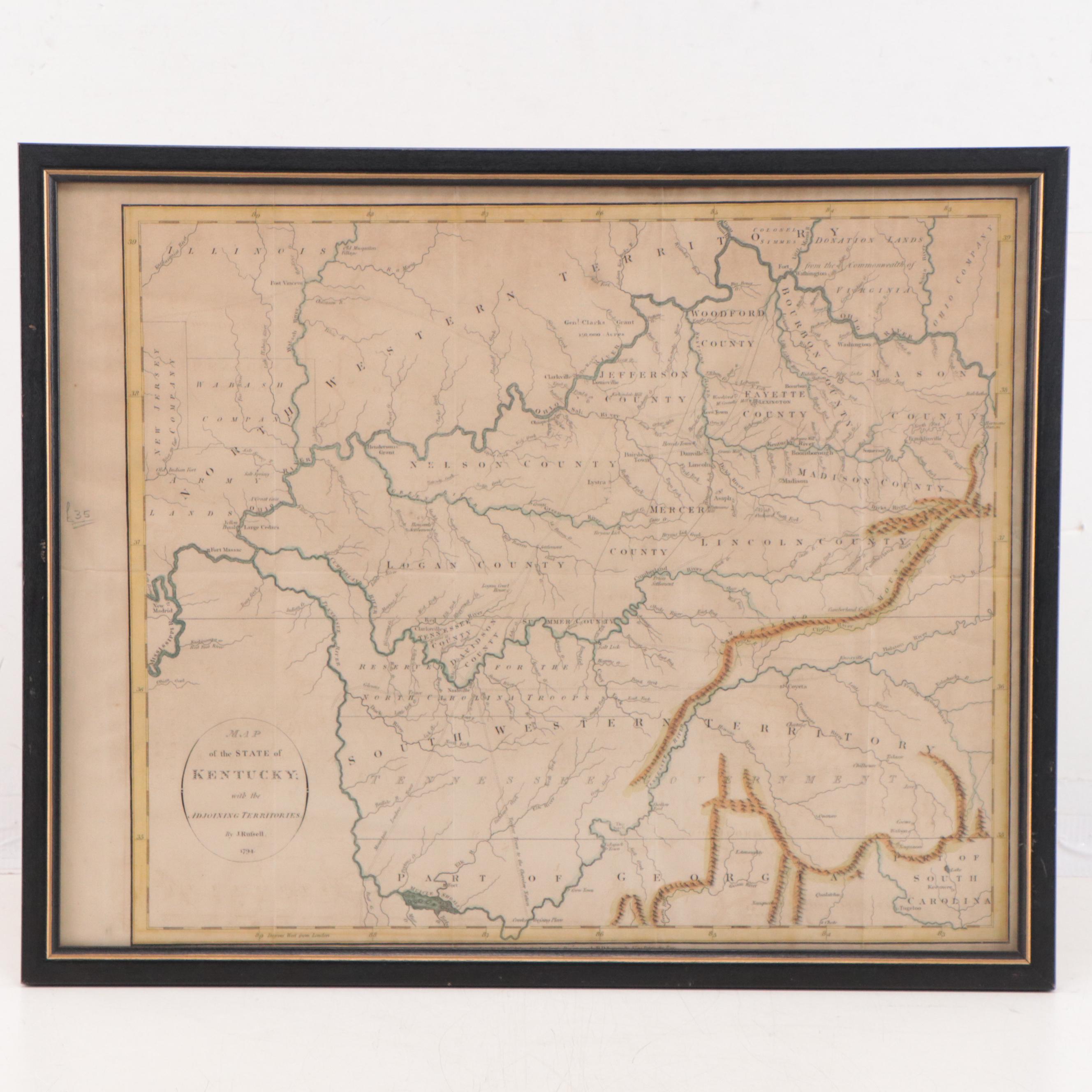John Russell Map "A Map of the State of Kentucky with Adjoining Territories"