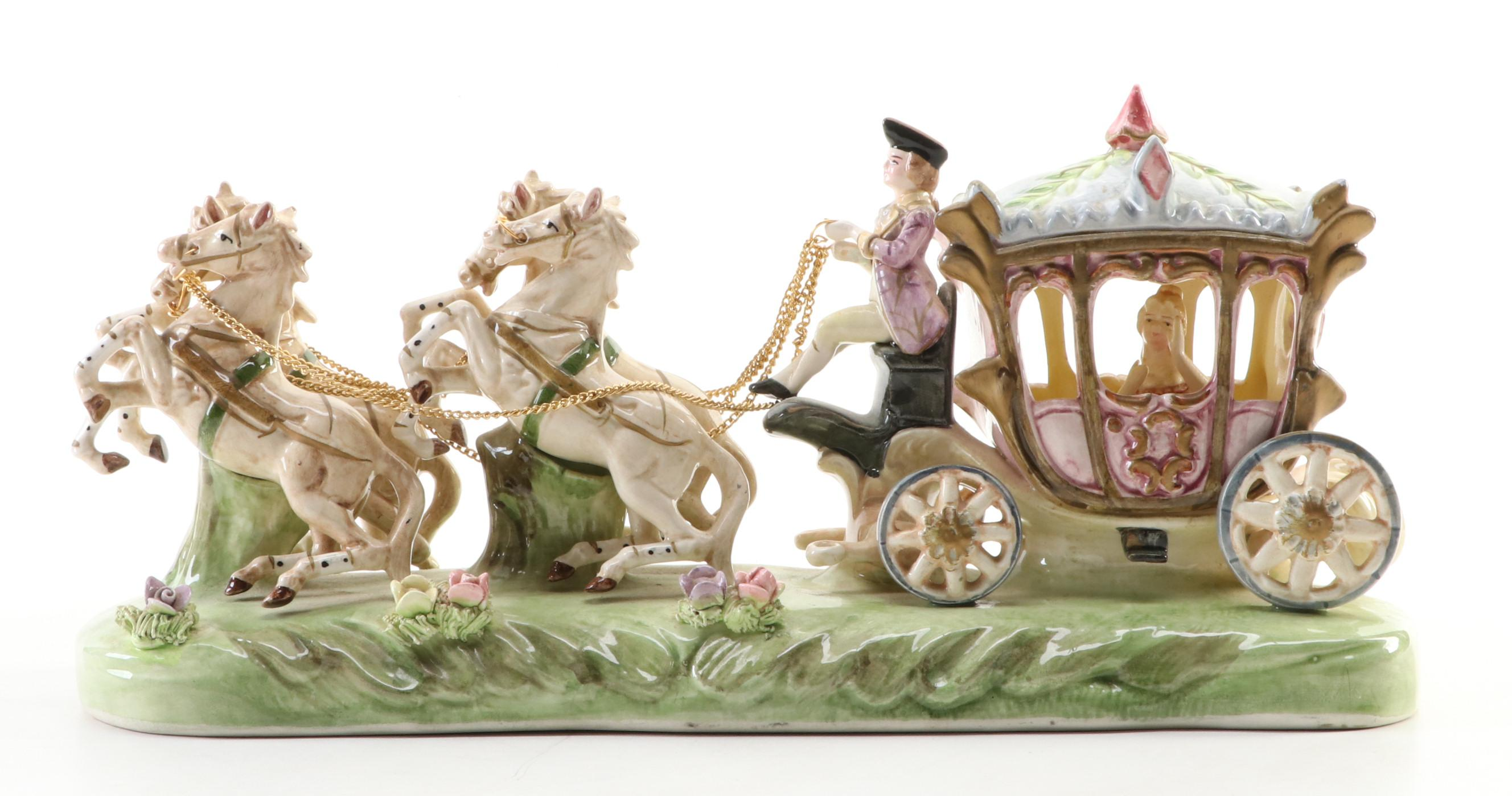 Capodimonte HandPainted Porcelain Horse and Carriage Figurine EBTH