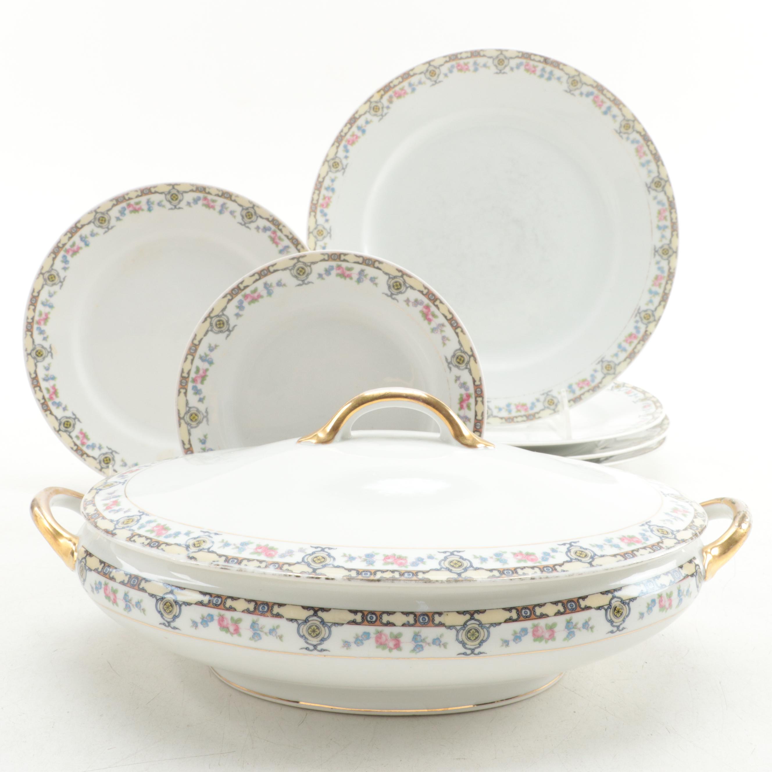 Noritake "Bellefonte" Porcelain Plates and Covered Serving Dish, 1920s