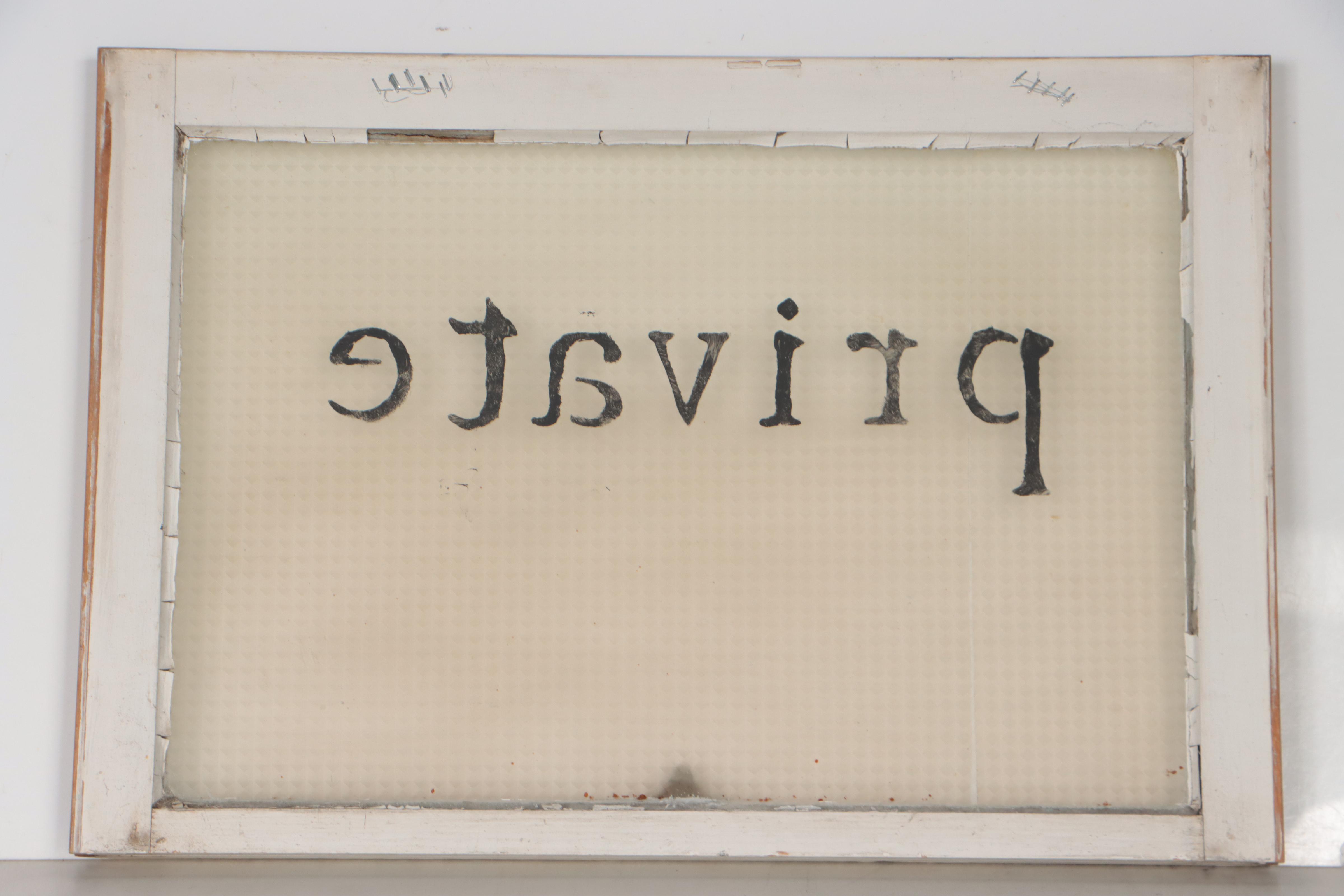 Textured Privacy Glass Window "Private", Early 20th Century