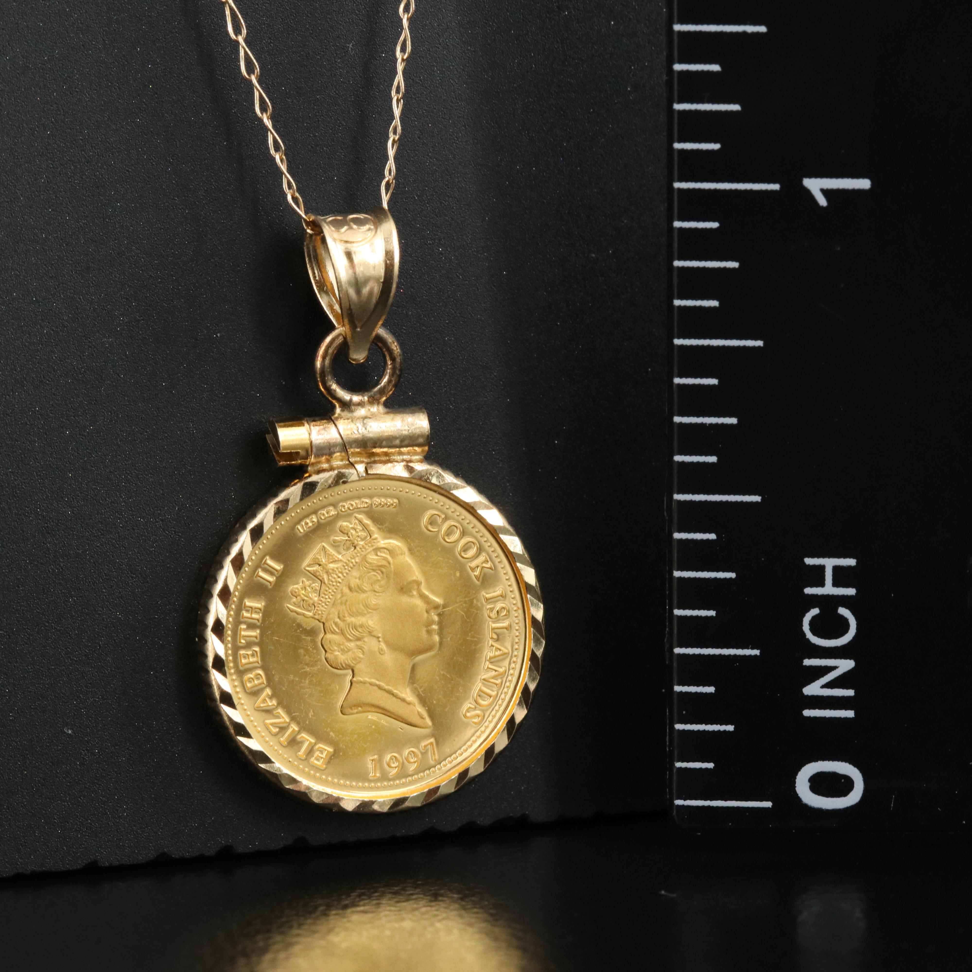 14K Pendant Necklace with 1997 Cook Islands $5 Princess Diana Gold Coin