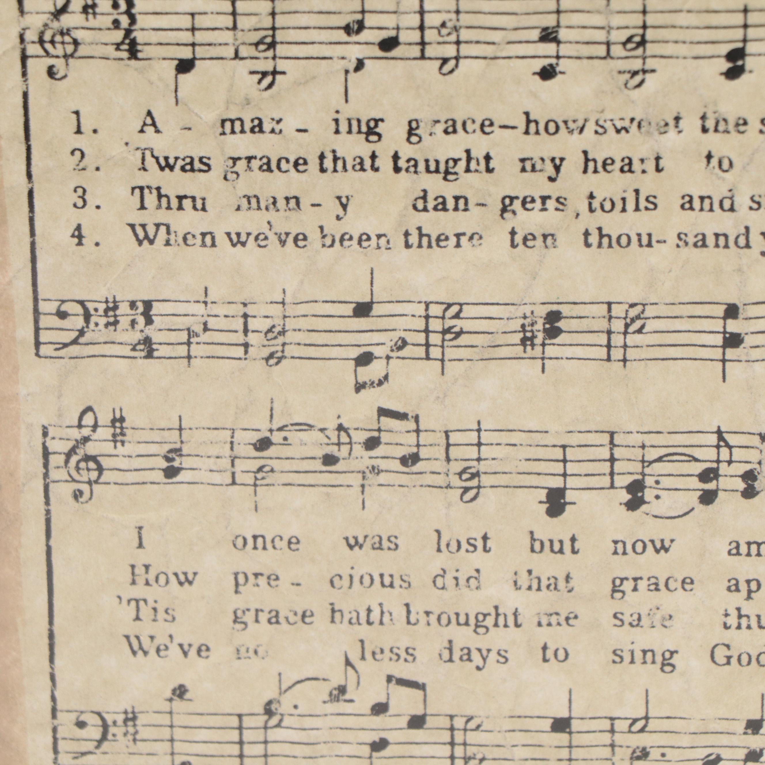 Norman Johnson Piano Sheet Music for "Amazing Grace" in Frame