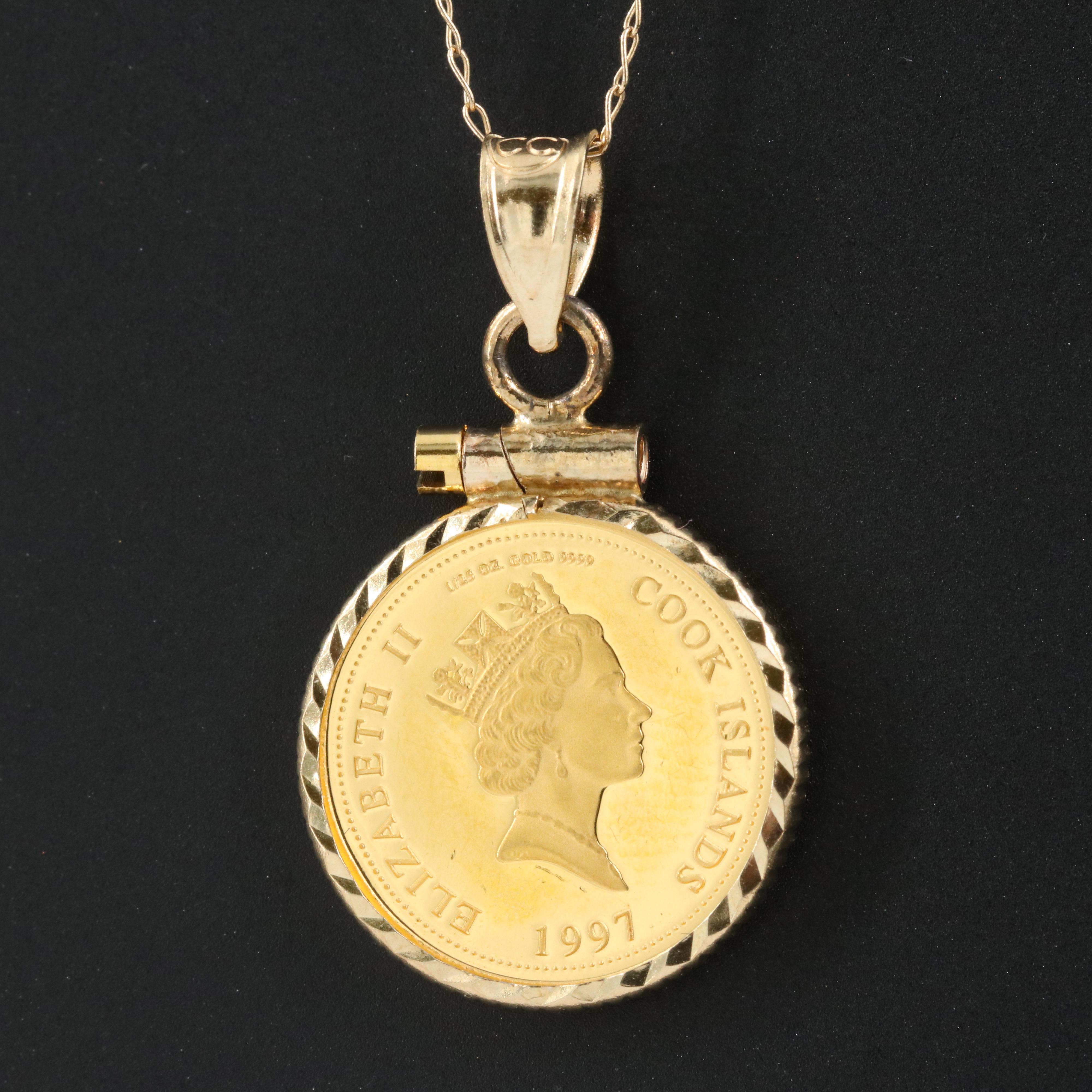 14K Pendant Necklace with 1997 Cook Islands $5 Princess Diana Gold Coin
