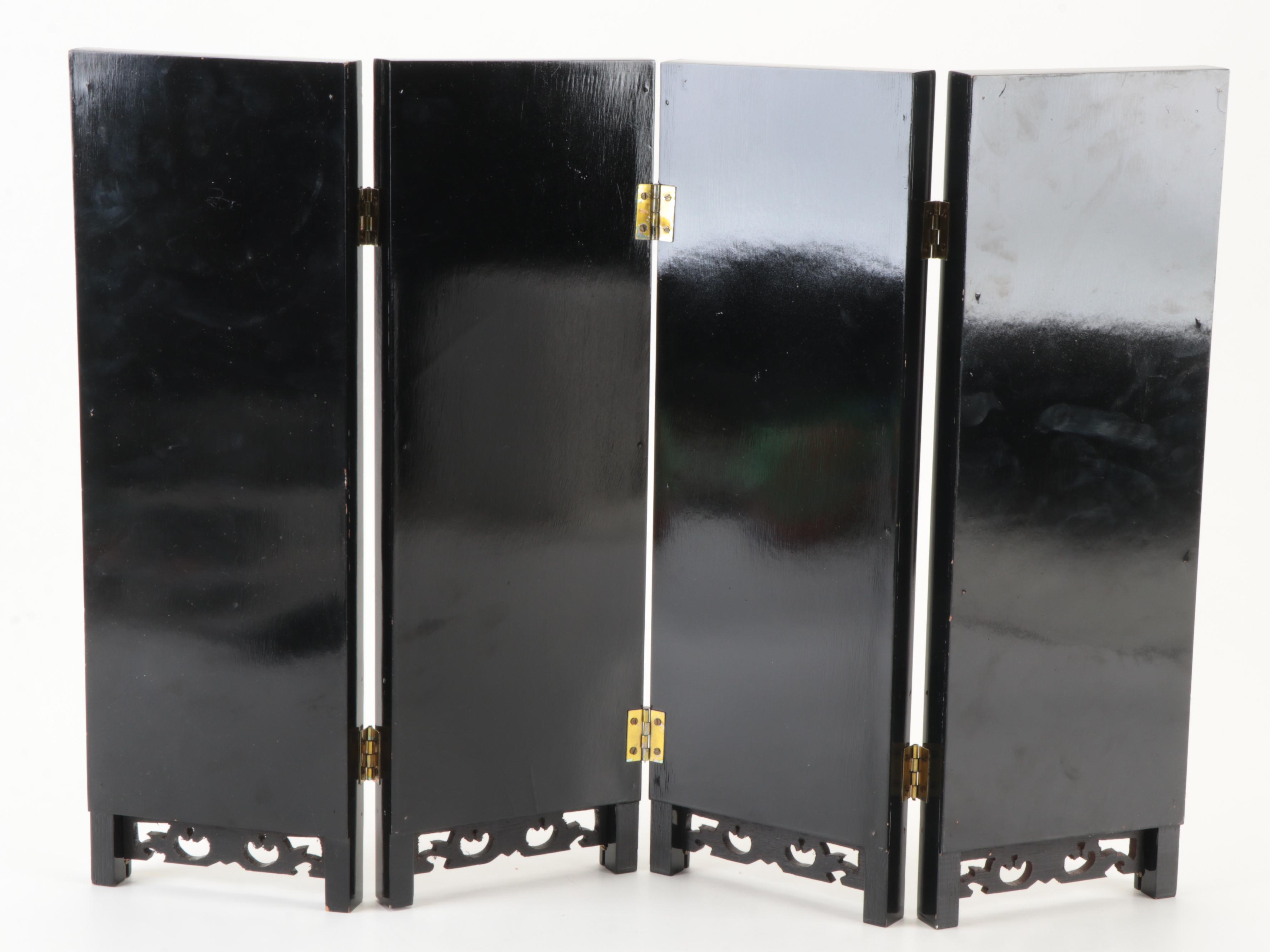 Chinese Lacquered Wood Folding Four-Panel Table Top Screen