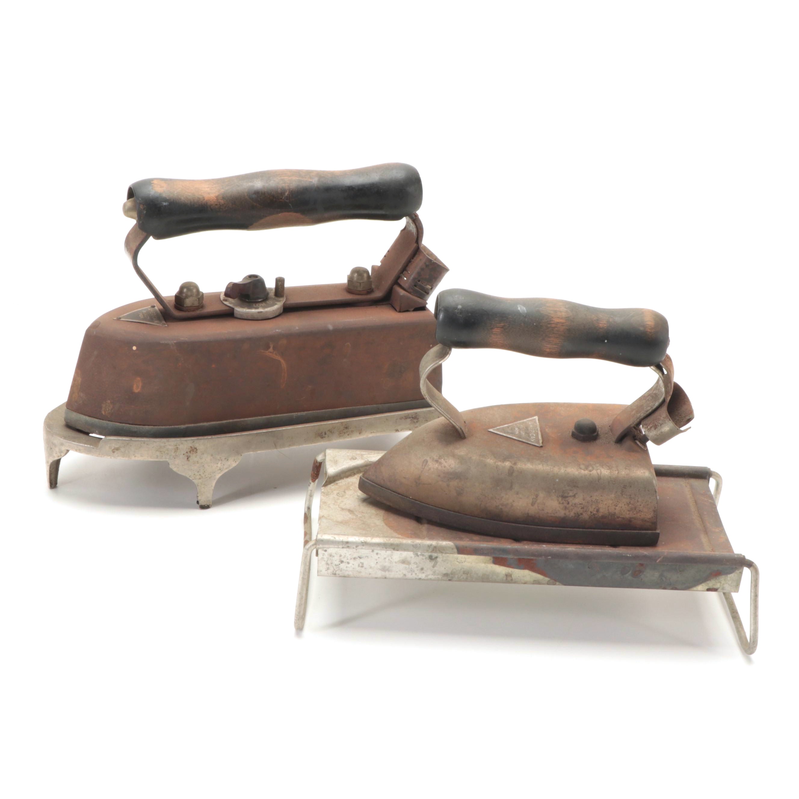 American Beauty Irons with Stands and Wood Handles, Early to Mid-20th C
