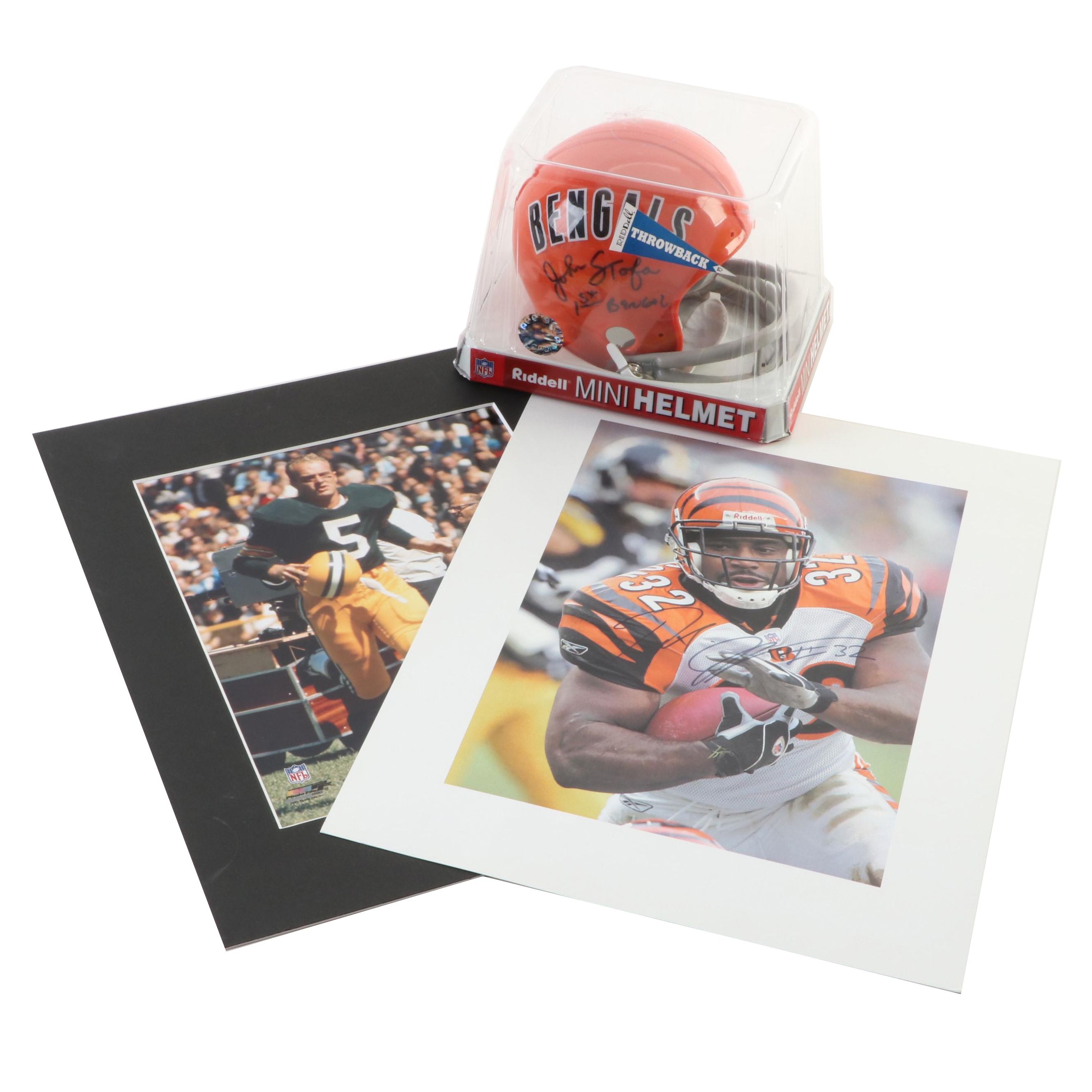 John Stofa Signed Mini Helmet, Paul Hornung, Rudi Johnson Signed Giclée Prints
