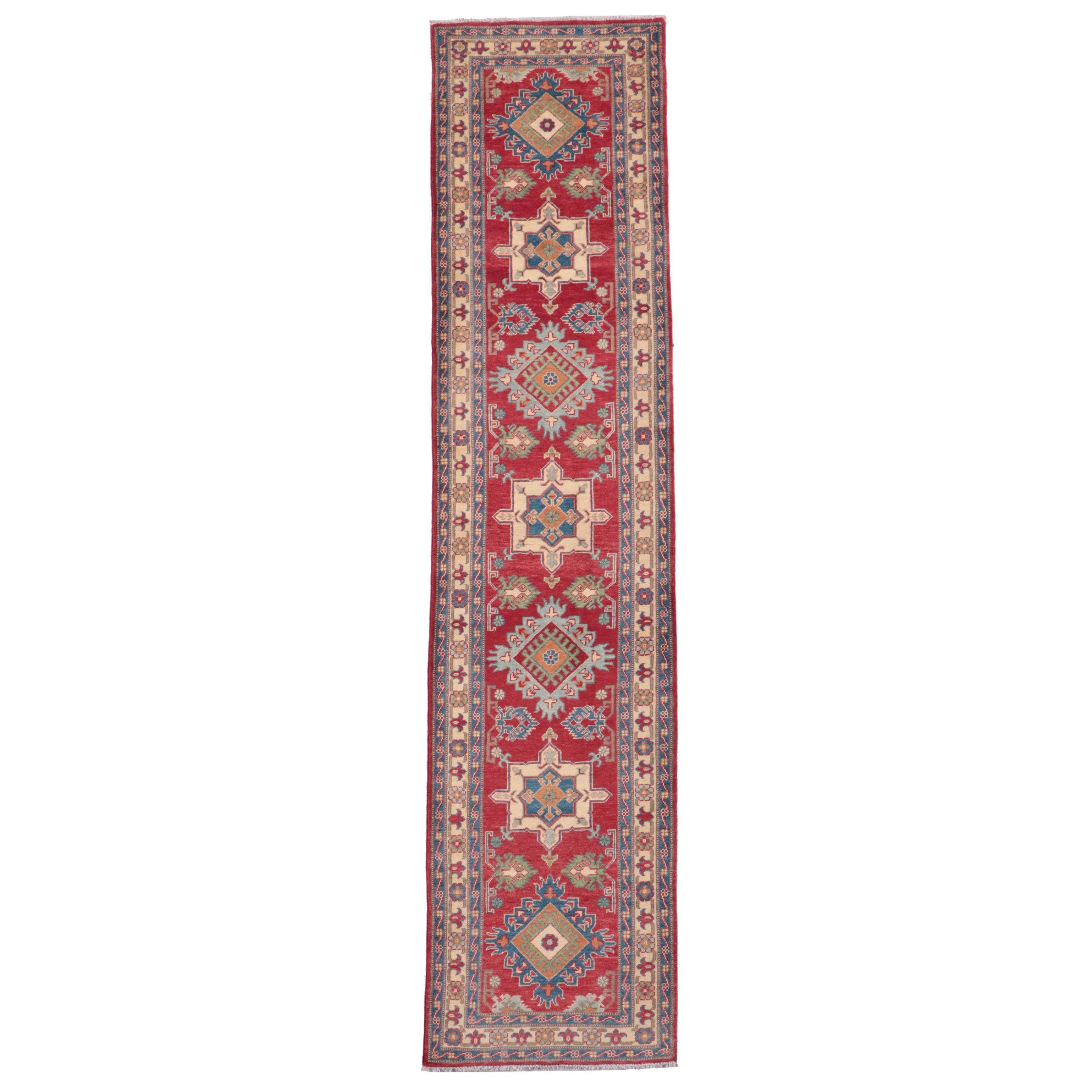 2'7 x 11'7 Hand-Knotted Afghan Kazak Style Carpet Runner