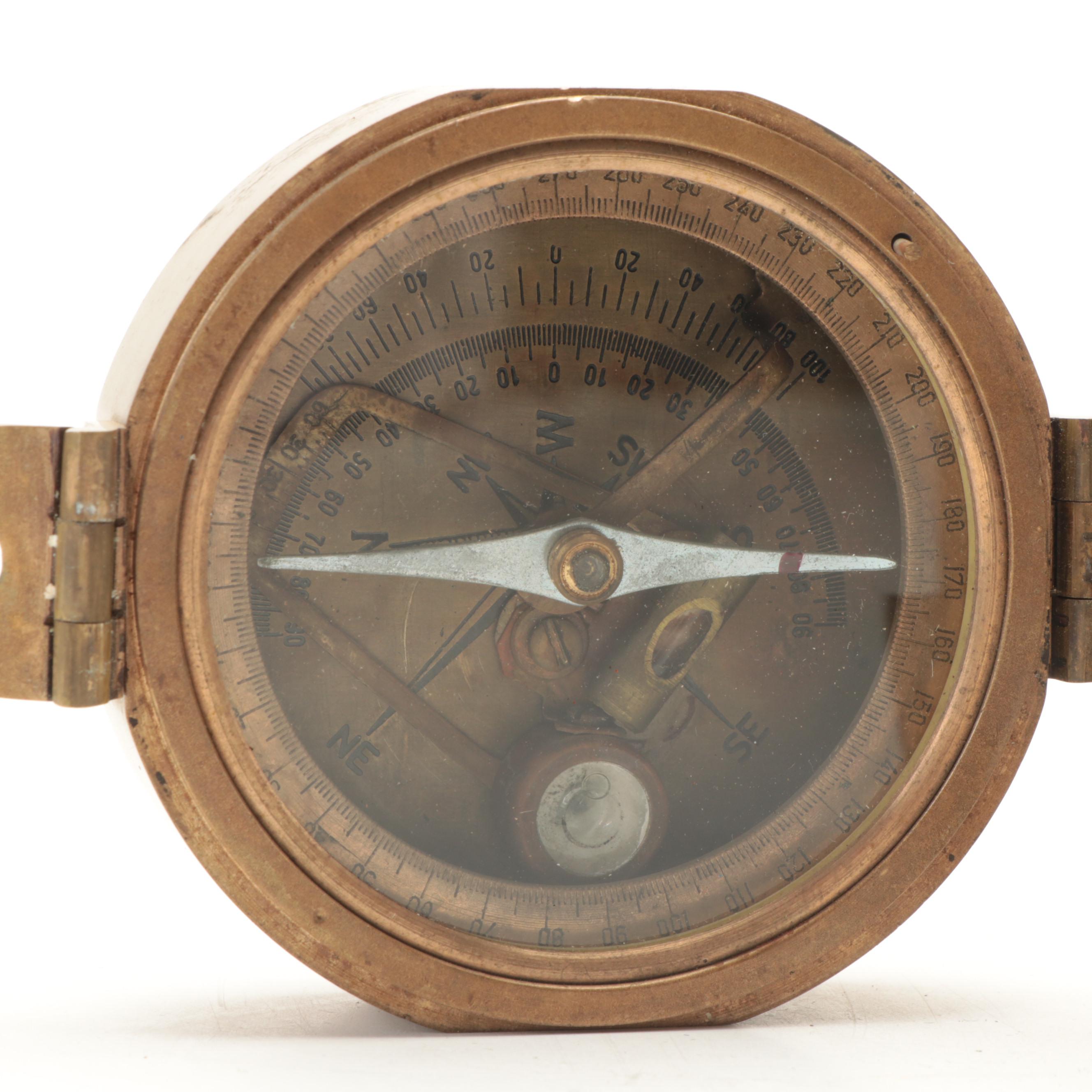 Brinton Compass Brass Compass with Signaling Mirror, Late 19th or Early 20th C