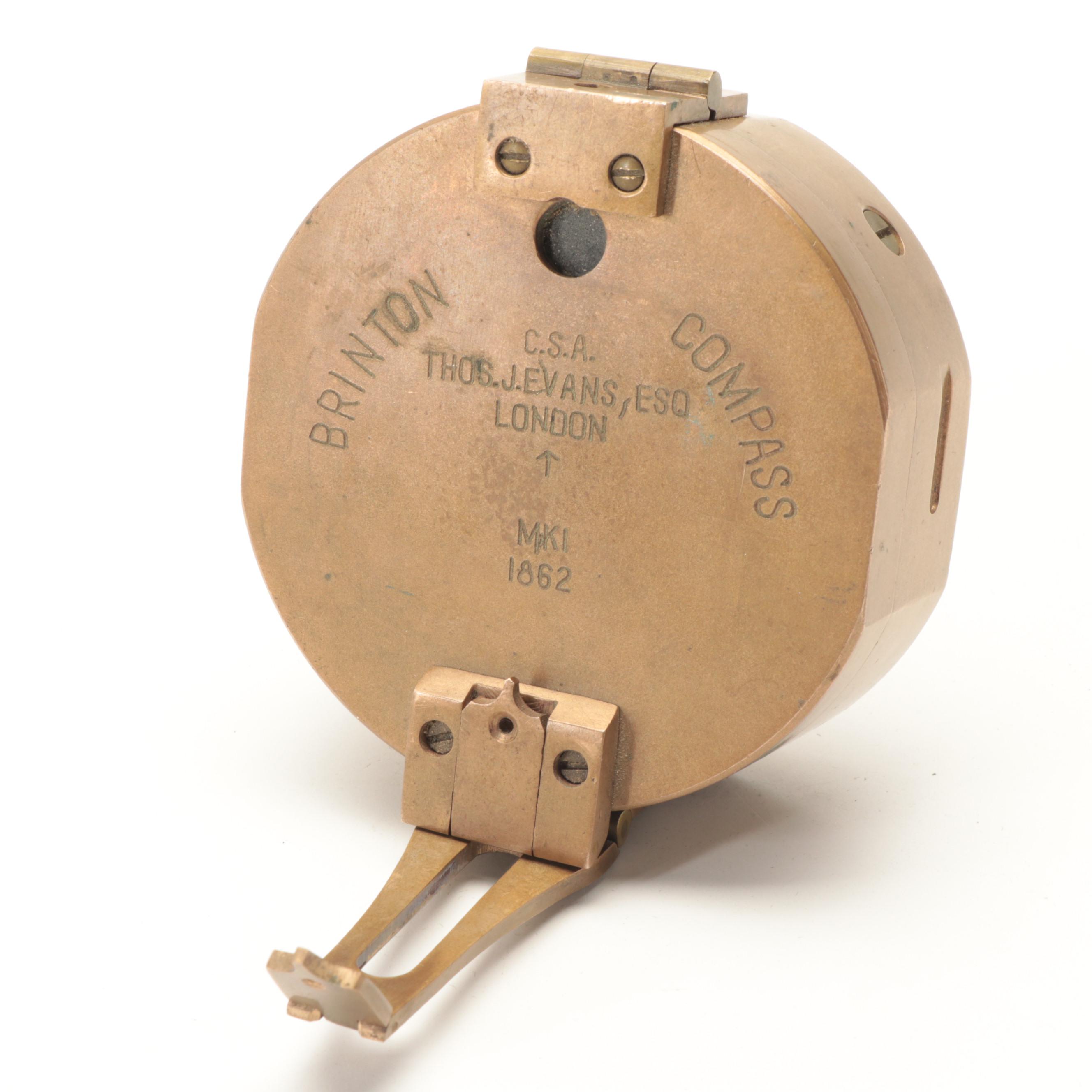Brinton Compass Brass Compass with Signaling Mirror, Late 19th or Early 20th C