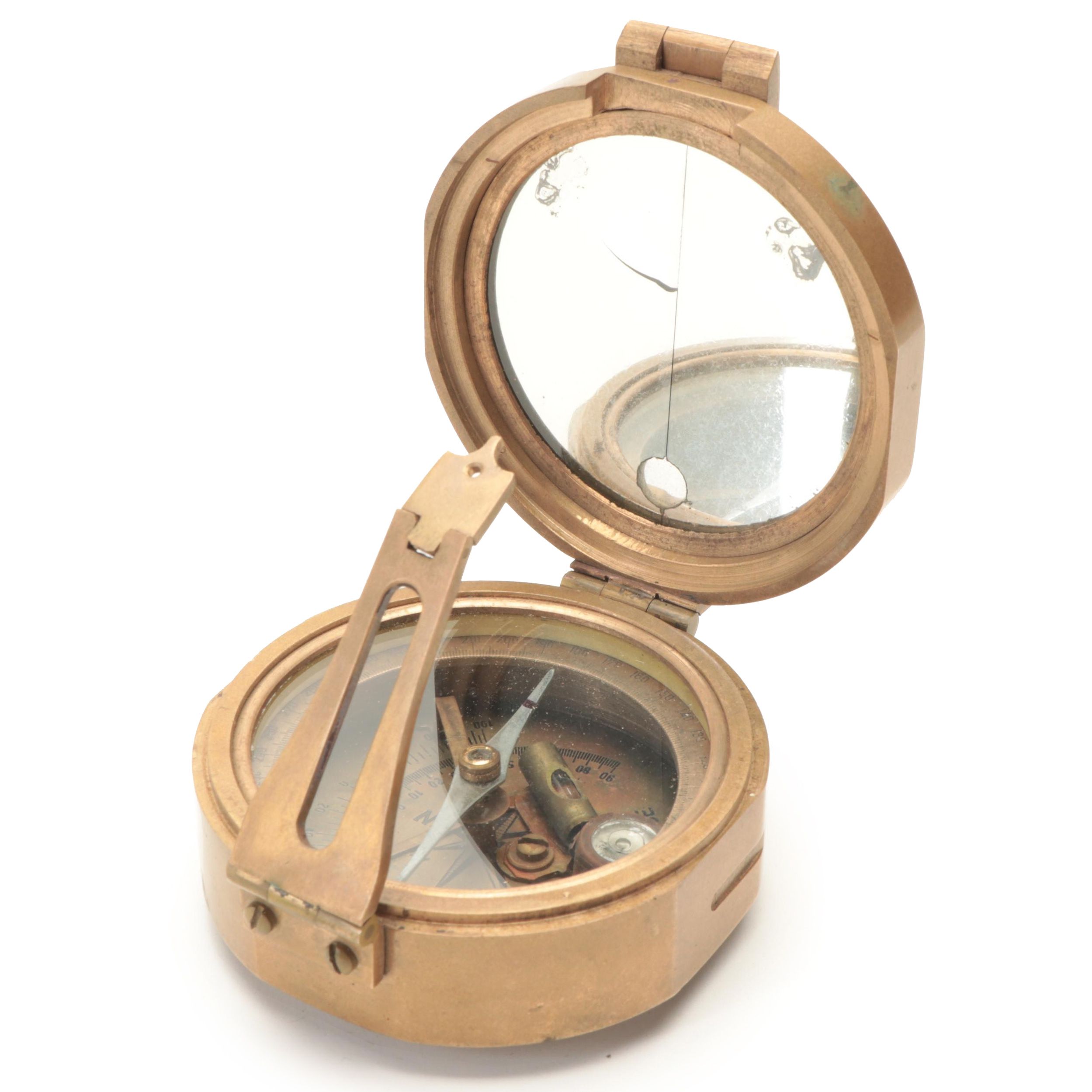 Brinton Compass Brass Compass with Signaling Mirror, Late 19th or Early 20th C