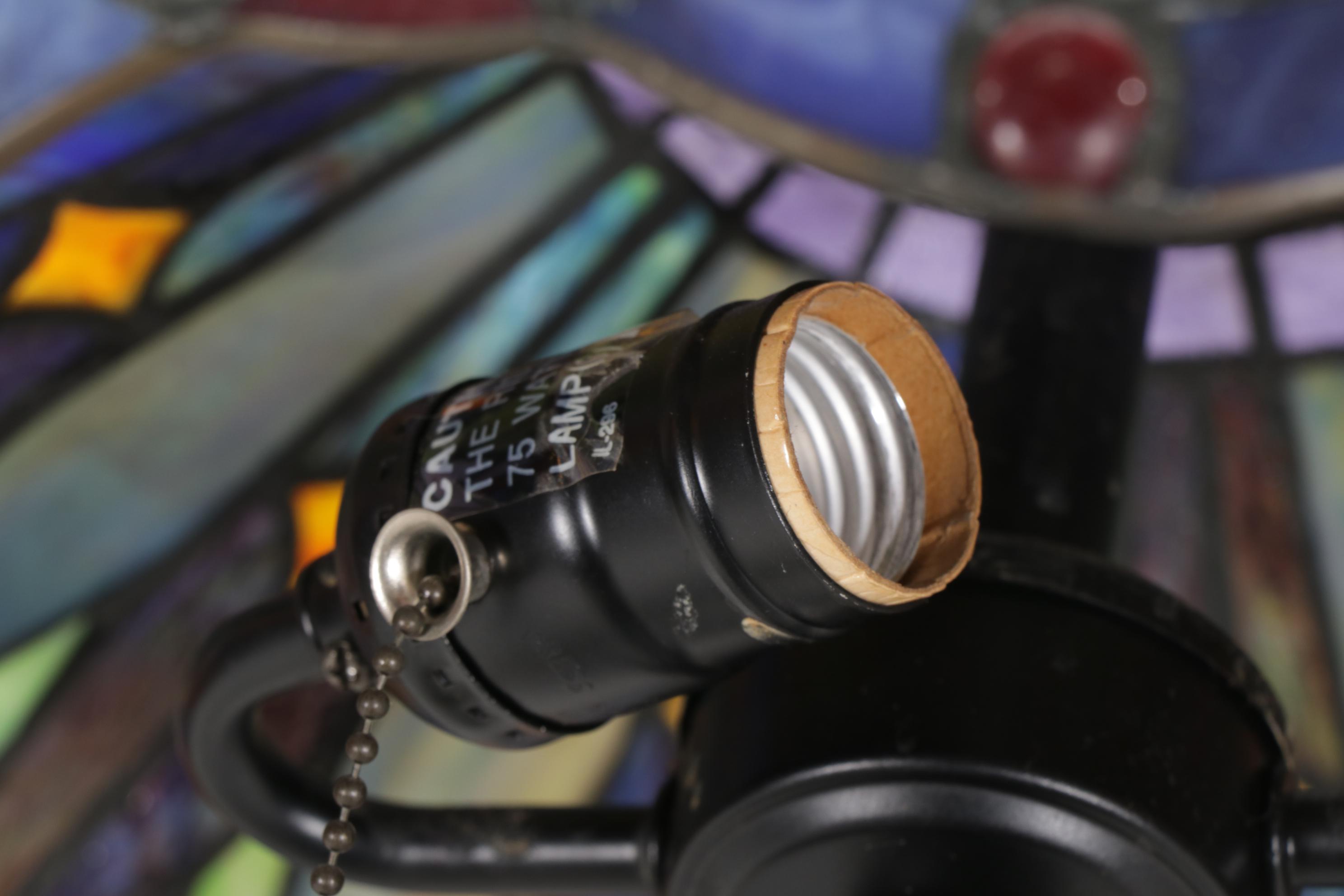 Art Nouveau Style Slag Glass, Acrylic Drops and Metal  Table Lamp, Contemporary