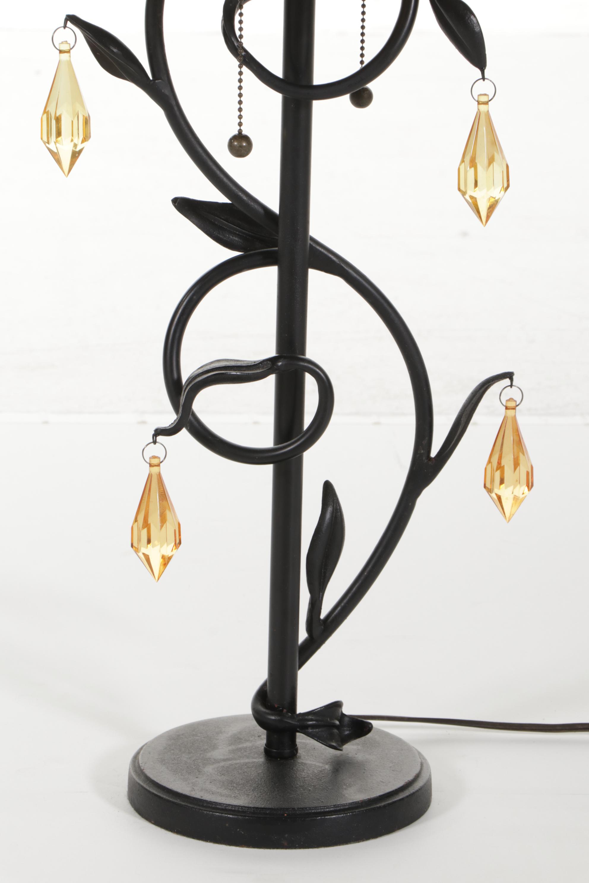 Art Nouveau Style Slag Glass, Acrylic Drops and Metal  Table Lamp, Contemporary