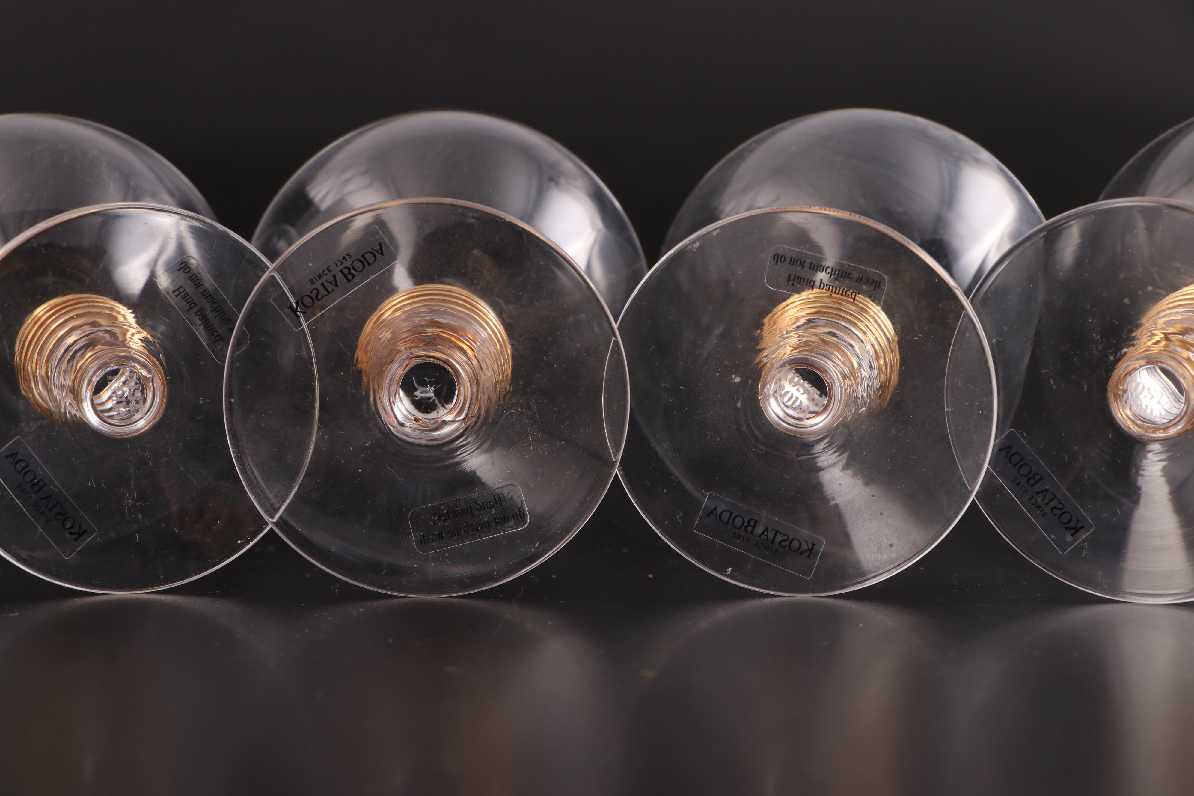 Kosta Boda  "Epoque Gold" Coupes with Swedish Crystal Decanter