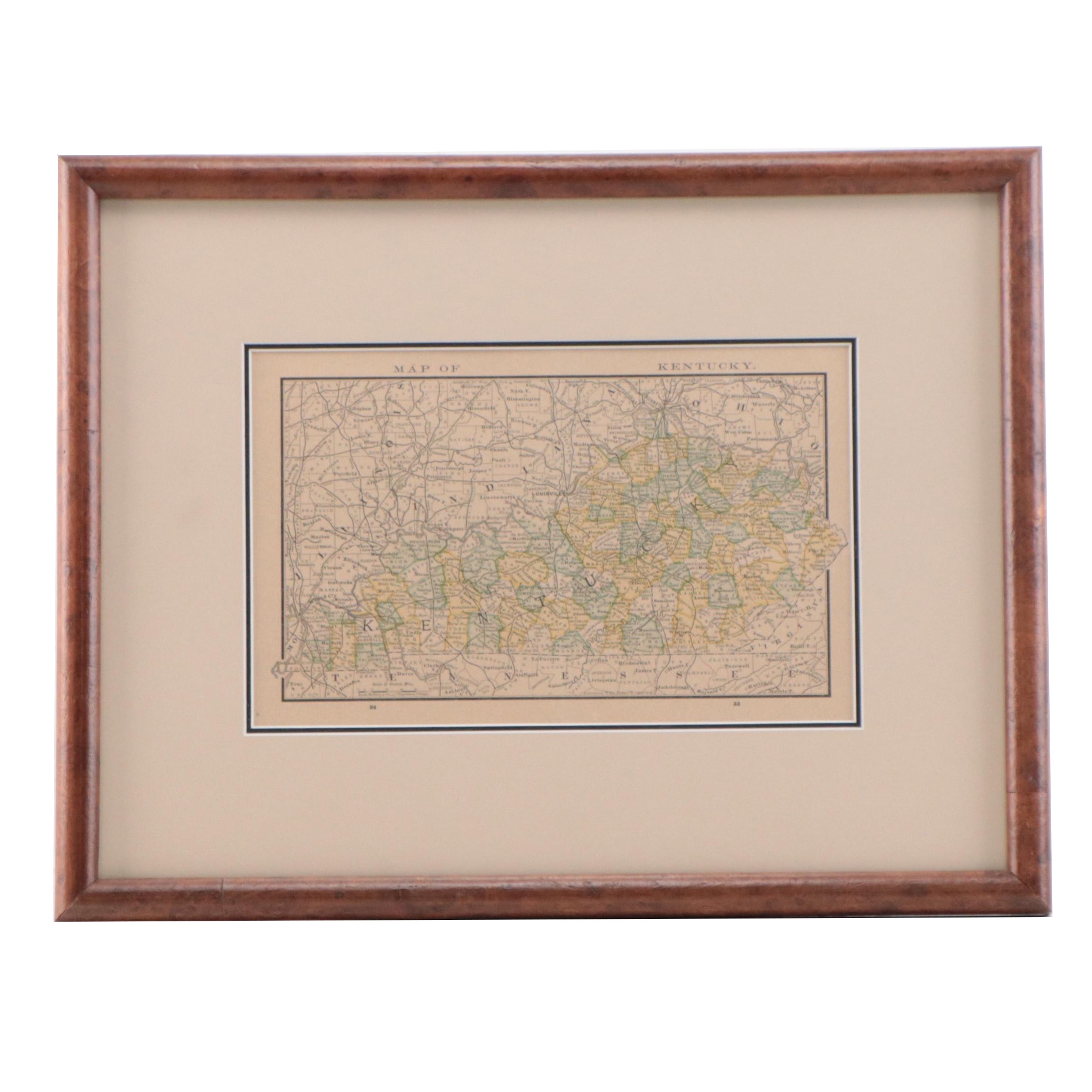 Rand, McNally & Company Wax Engraving Map of Kentucky, 1885