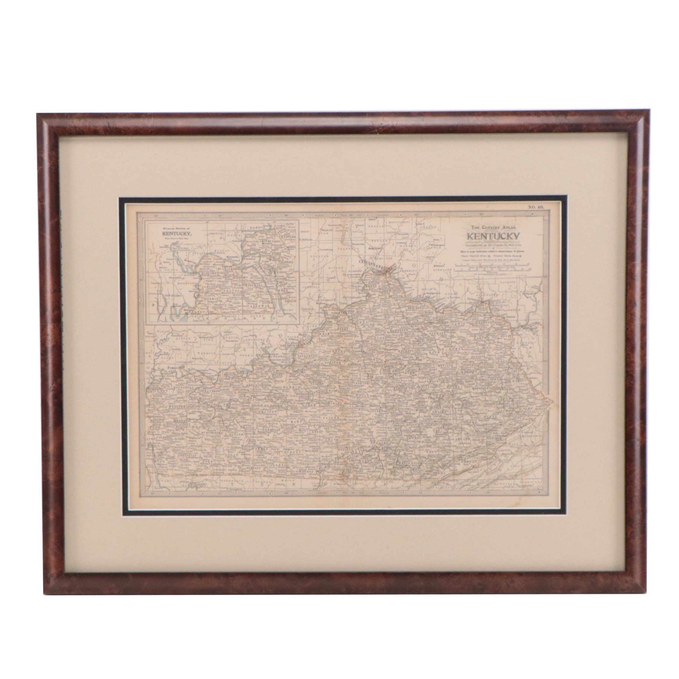 The Century Co. Wax Engraving Map of Kentucky, Circa 1897