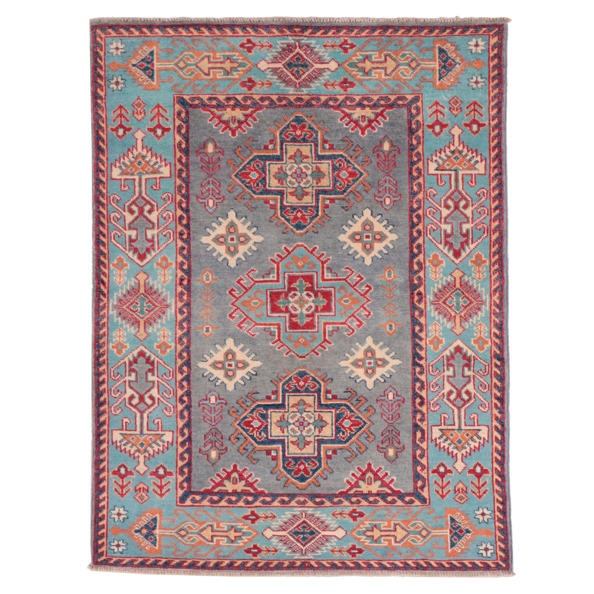 3'4 x 4'5 Hand-Knotted Pakistani Kazak Style Accent Rug