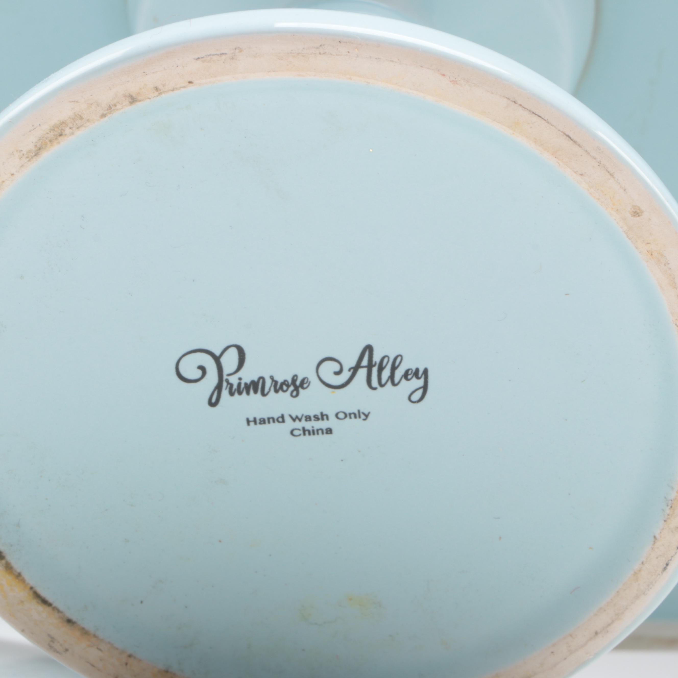 Primrose Alley Ceramic Cake Stand, Glass Dome and Fostoria "Coronet" Torte Plate