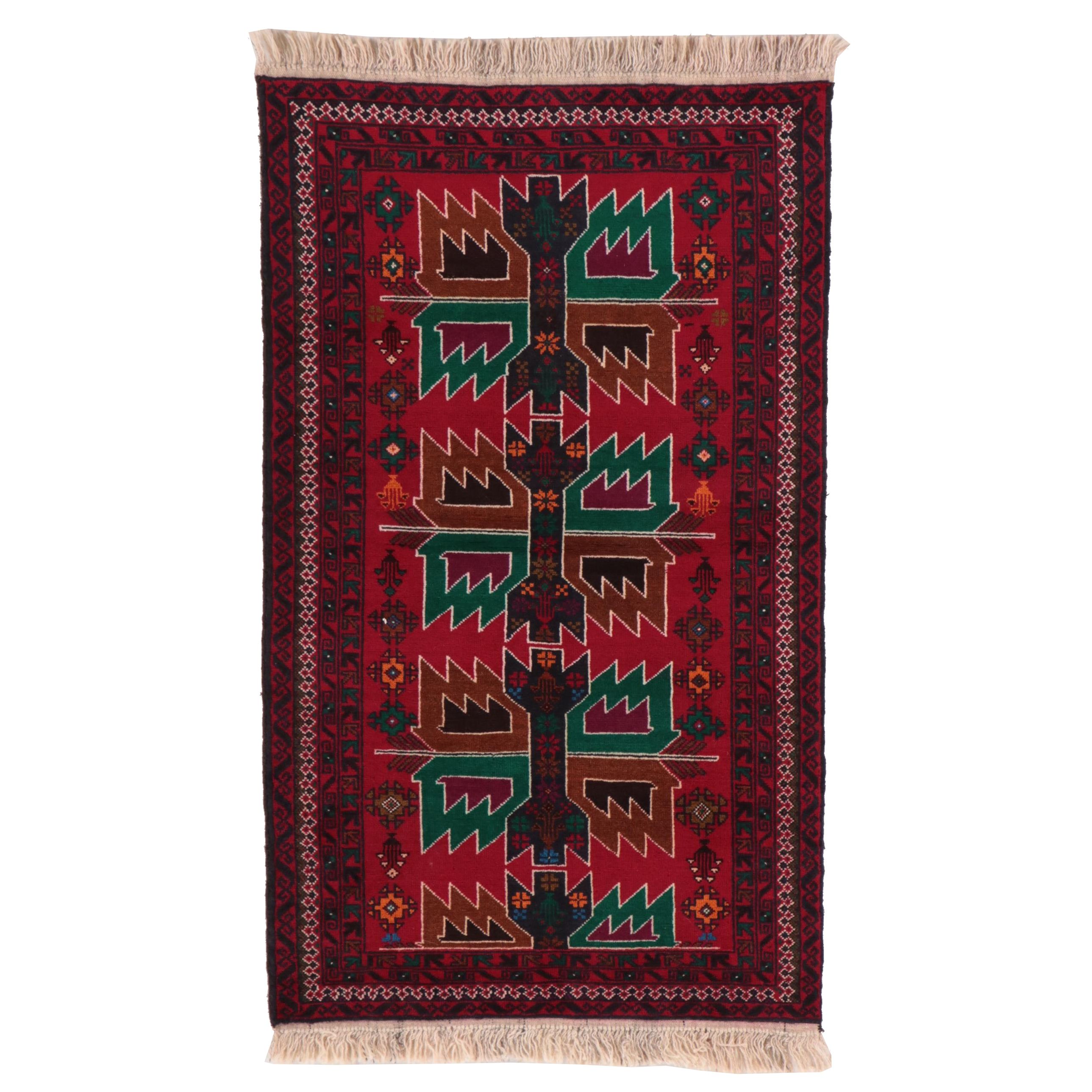 2'8 x 4'10 Hand-Knotted Afghan Baluch Accent Rug