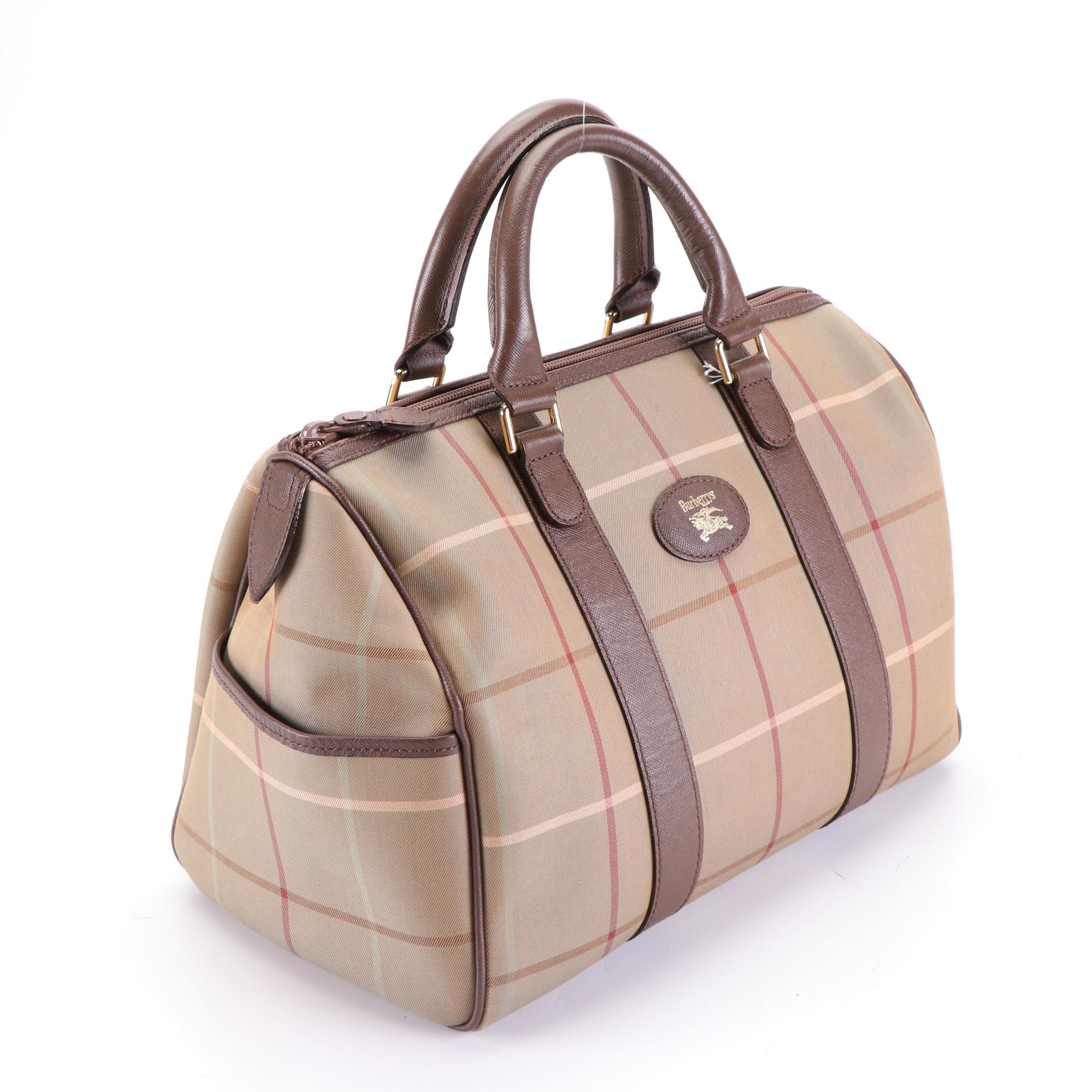 Burberry Boston Bag in Check Canvas and Leather Trim