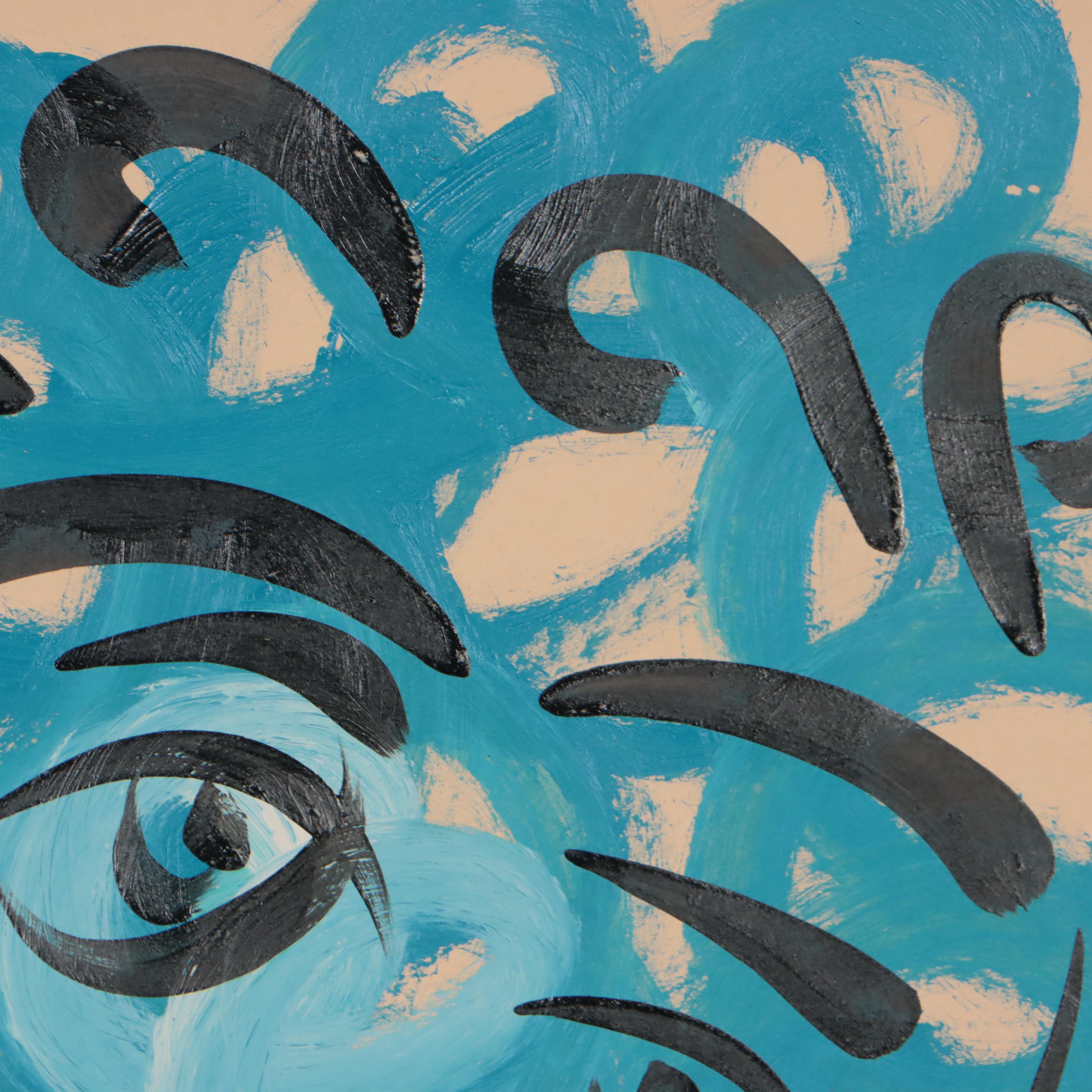 Peter Keil Abstract Portrait Acrylic Painting, 1975