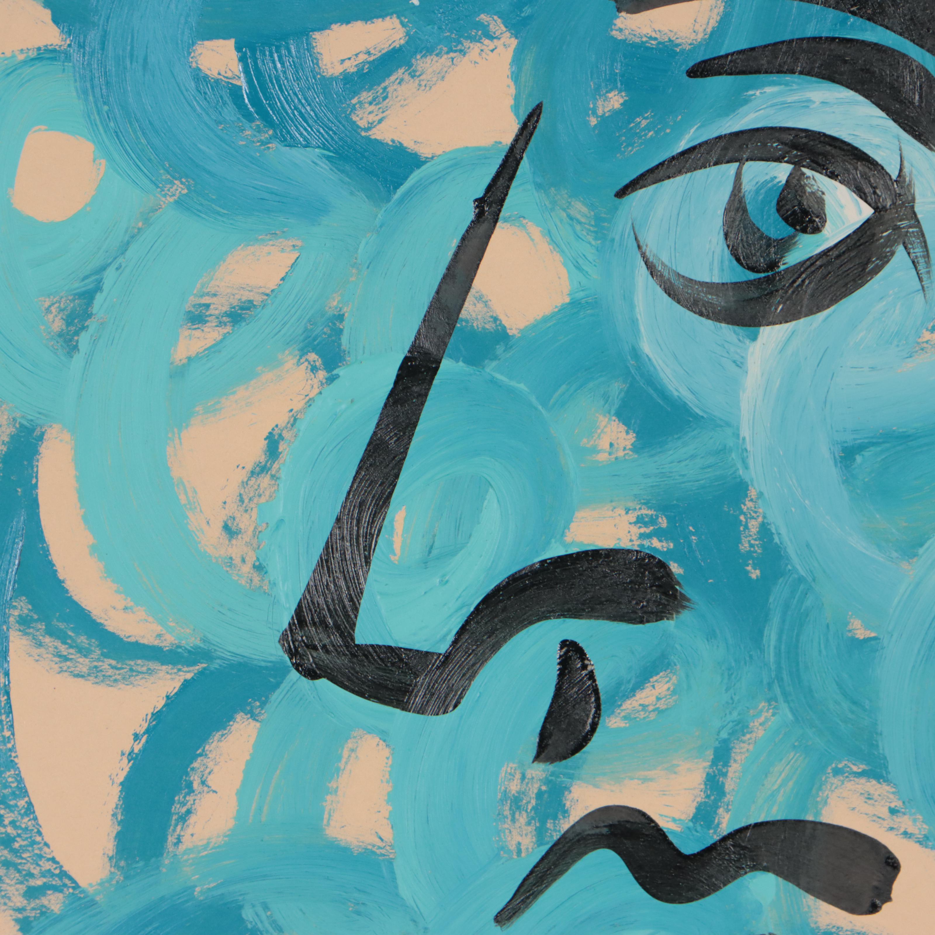 Peter Keil Abstract Portrait Acrylic Painting, 1975