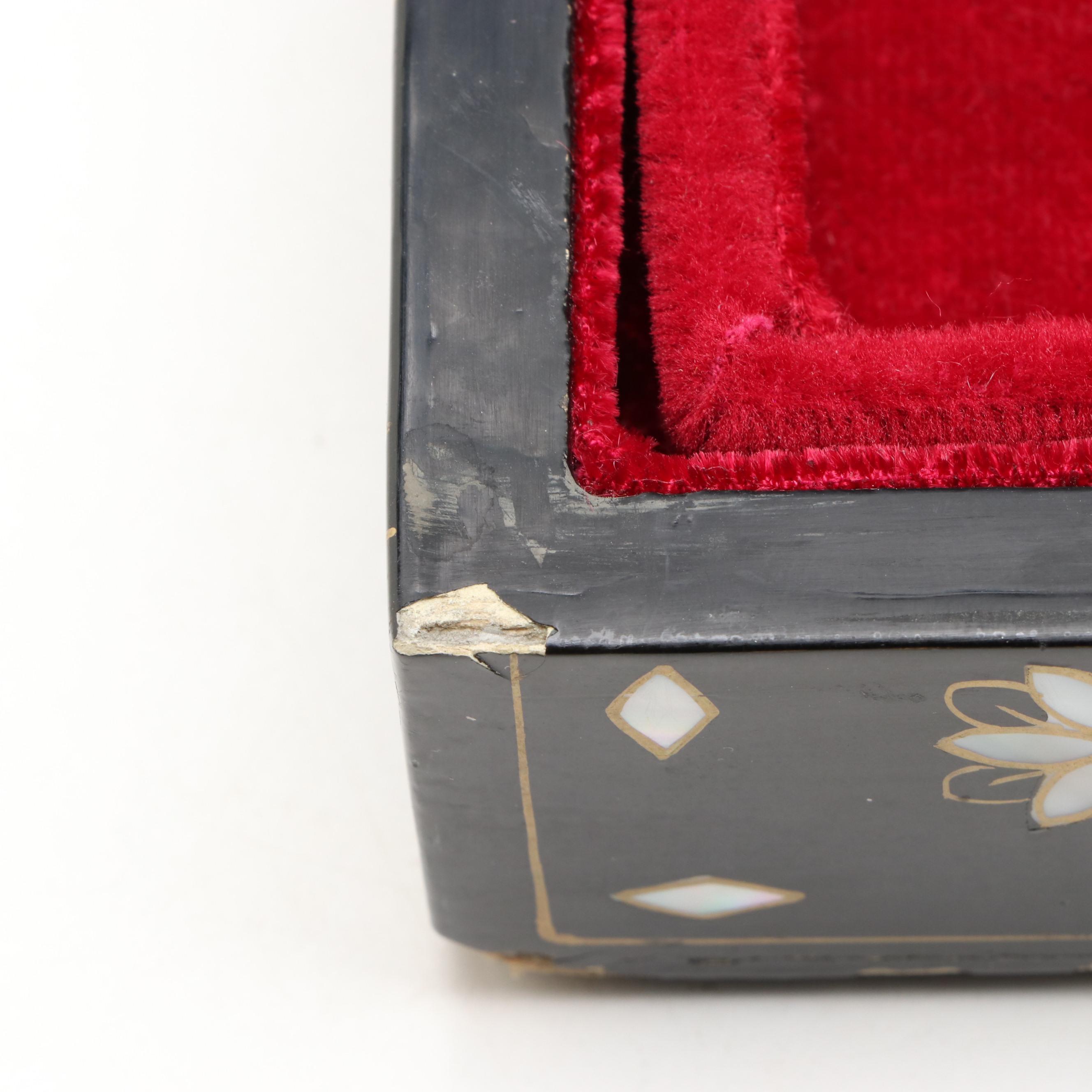 Chinese Lacquerware Mirrored Jewelry Box with Mother-of-Pearl Inlay