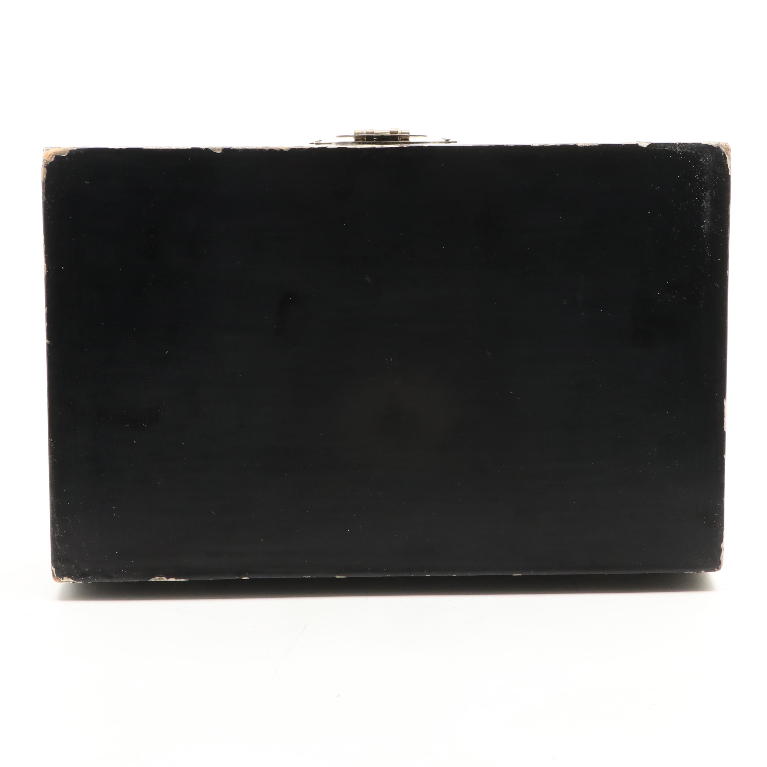 Chinese Lacquerware Mirrored Jewelry Box with Mother-of-Pearl Inlay