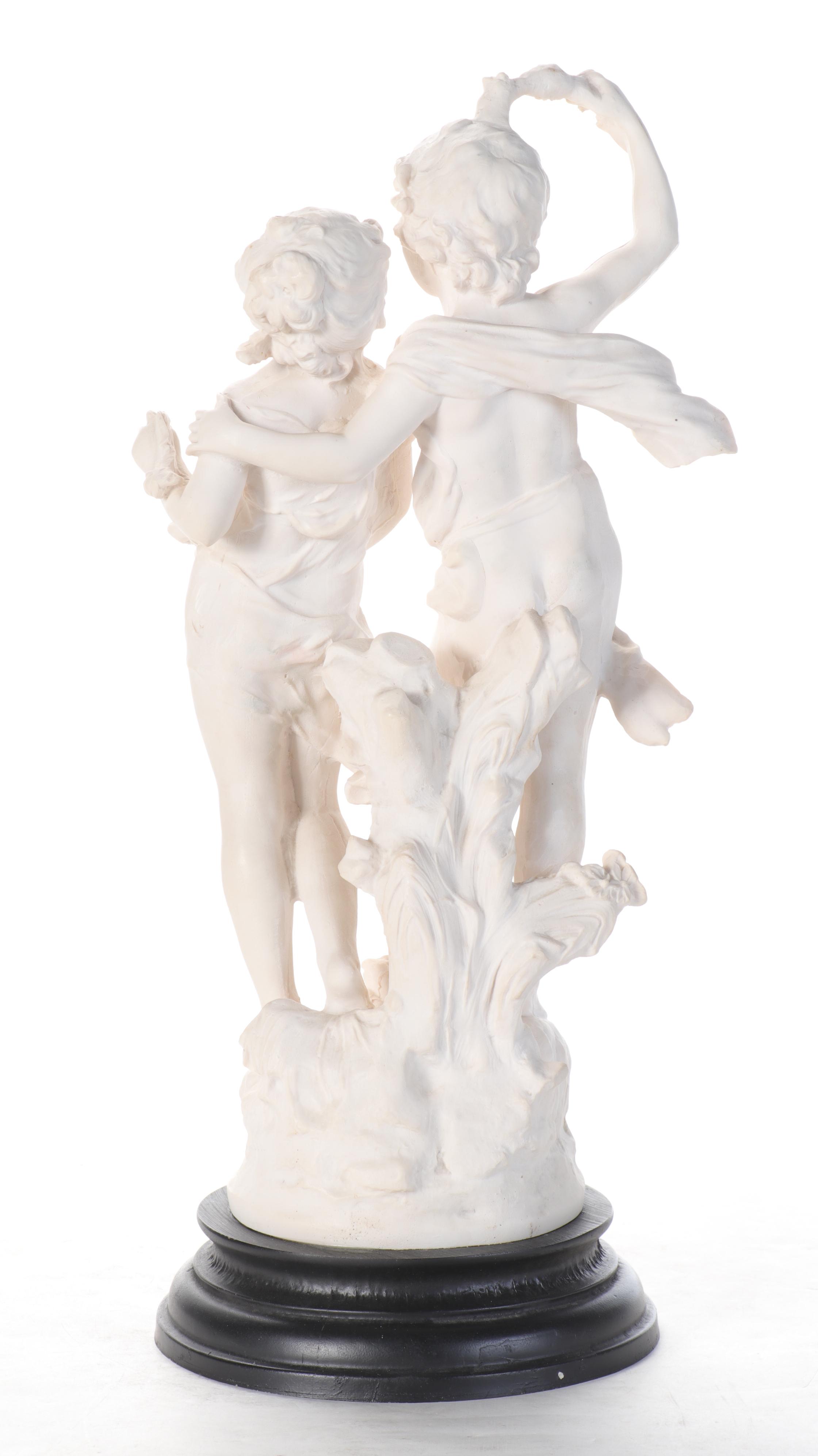 Composition Statue of Neoclassical Style Apollo and Daphne Marked "Auguste"