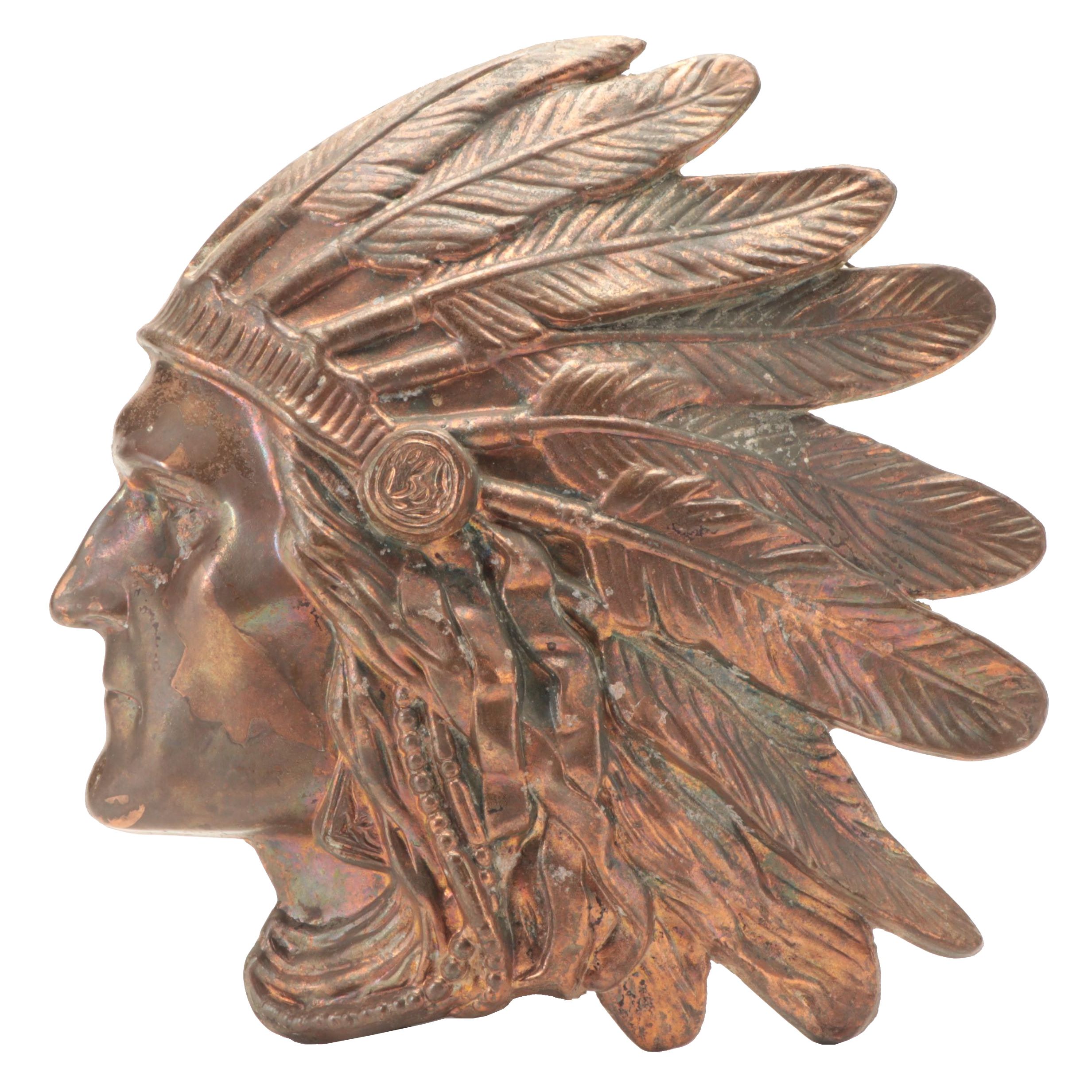 Copper Finish Metal Native American Chief Head Wall Plaque