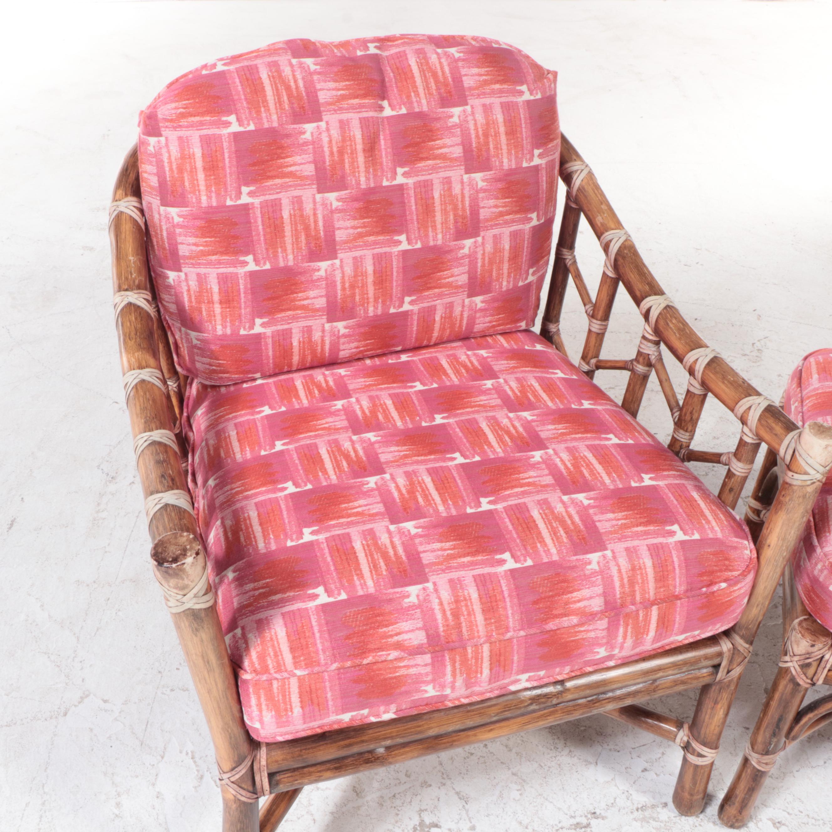 McGuire Rattan Lounge Chair and Ottoman, Mid to Late 20th Century