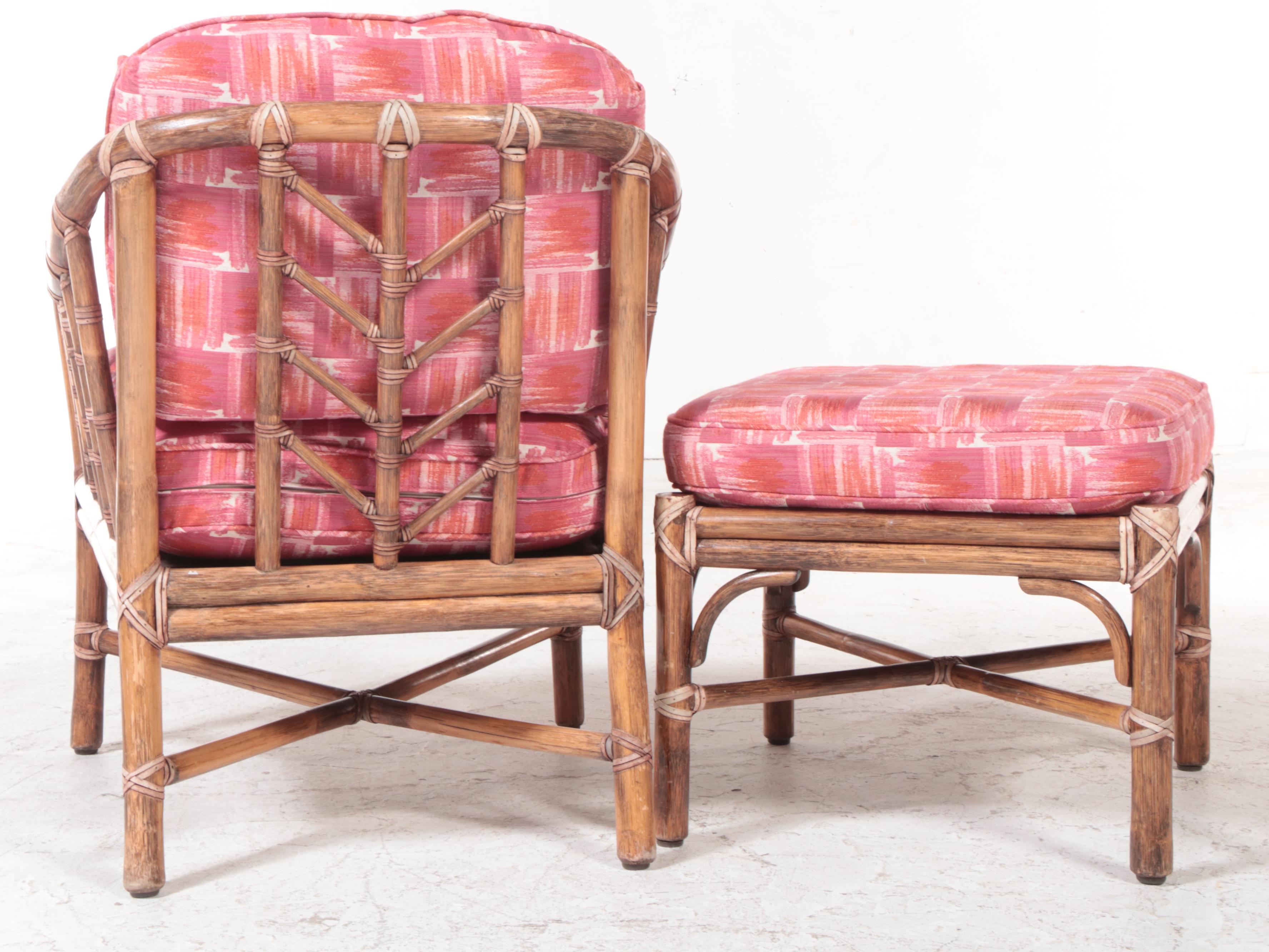 McGuire Rattan Lounge Chair and Ottoman, Mid to Late 20th Century