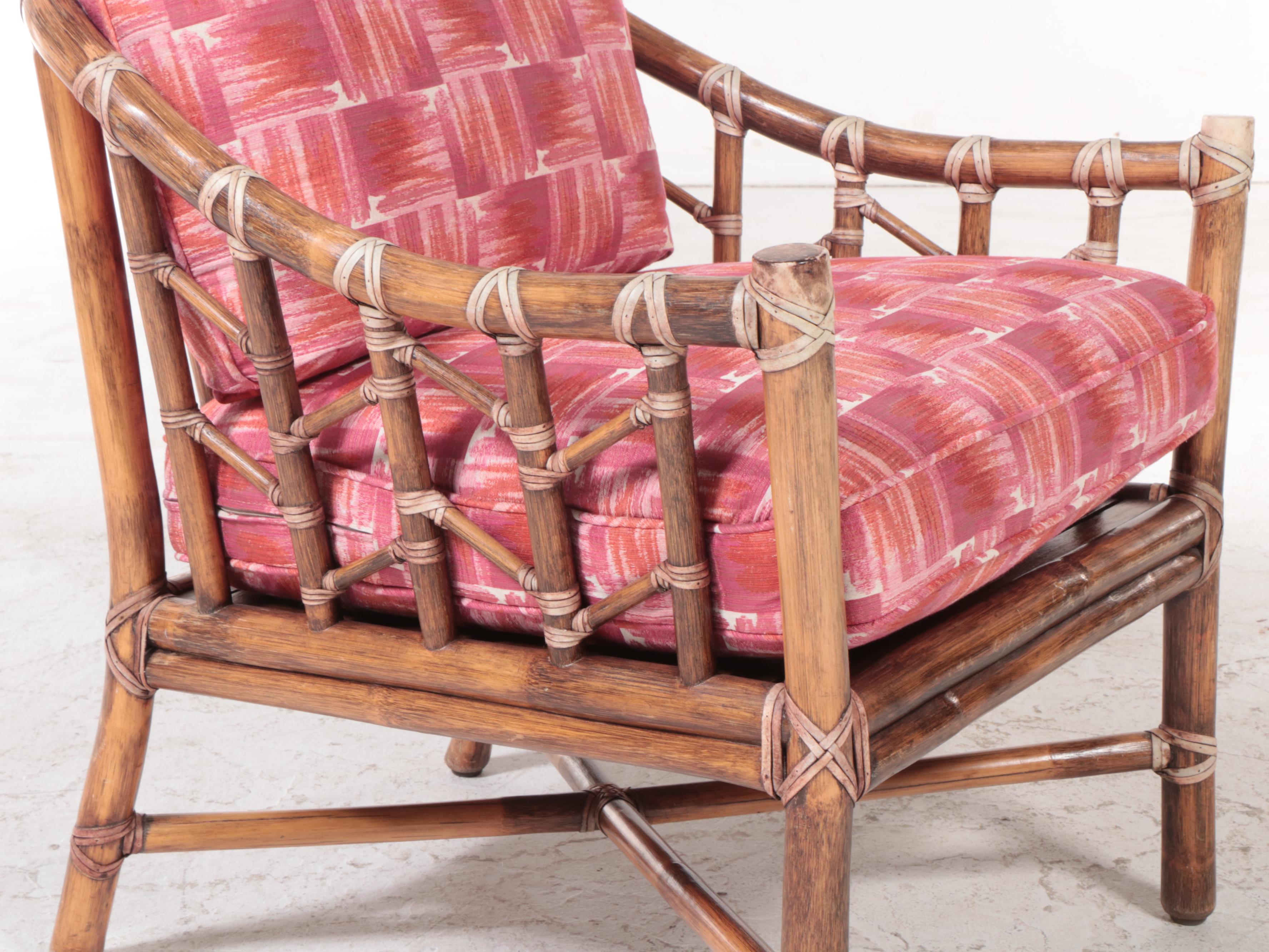 McGuire Rattan Lounge Chair and Ottoman, Mid to Late 20th Century