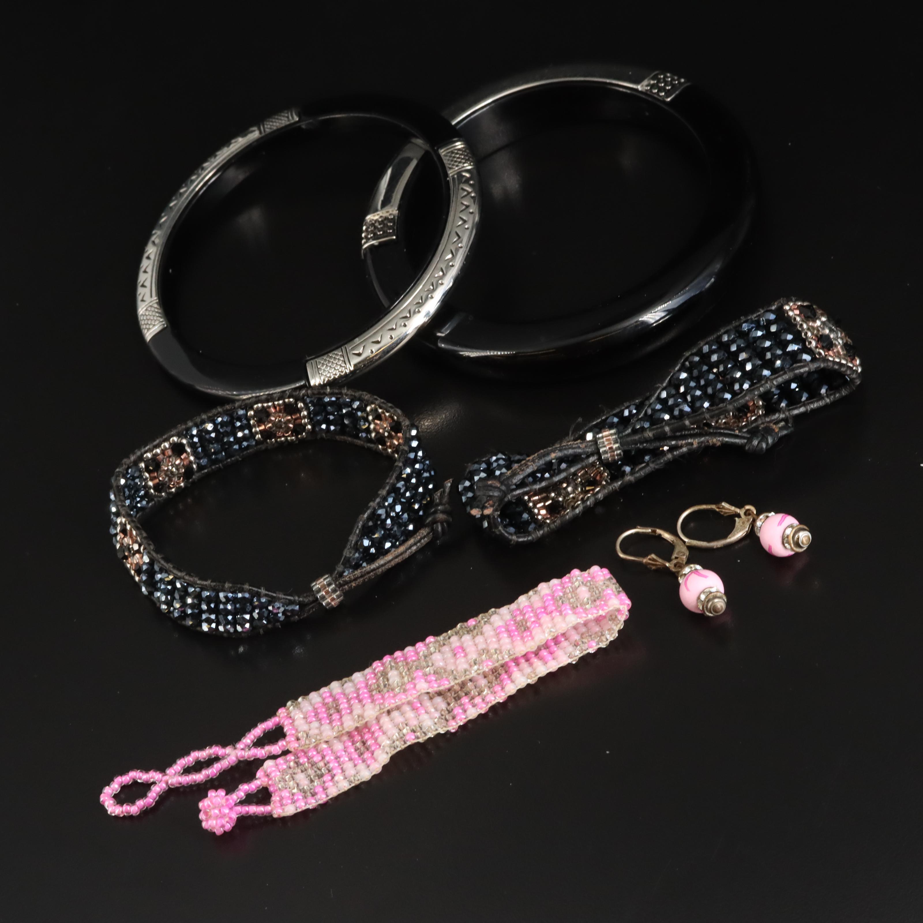 Sterling Earrings and Bracelets Including Rhinestone and Glass