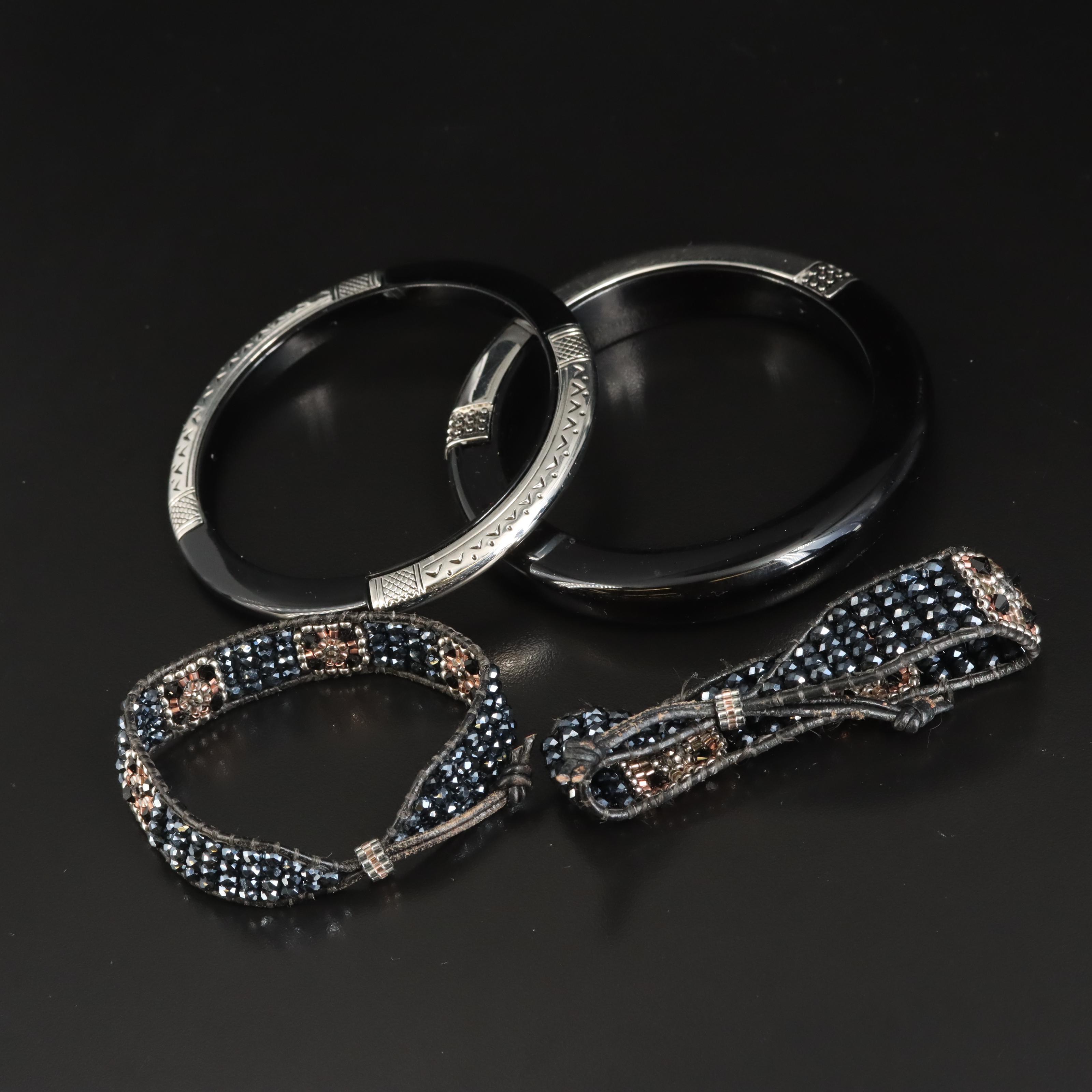 Sterling Earrings and Bracelets Including Rhinestone and Glass