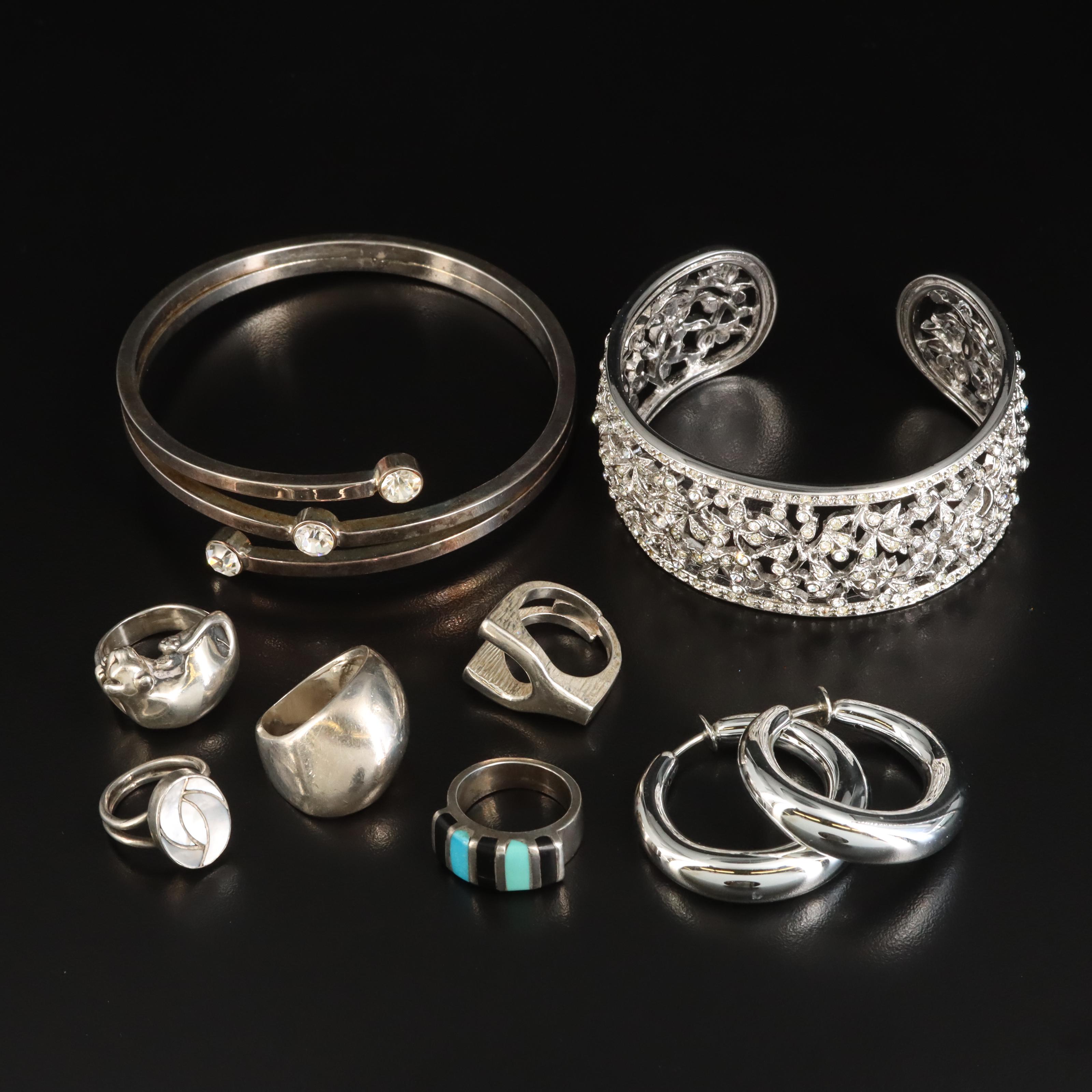 Sterling Gemstone Rings with Cuffs and Earrings