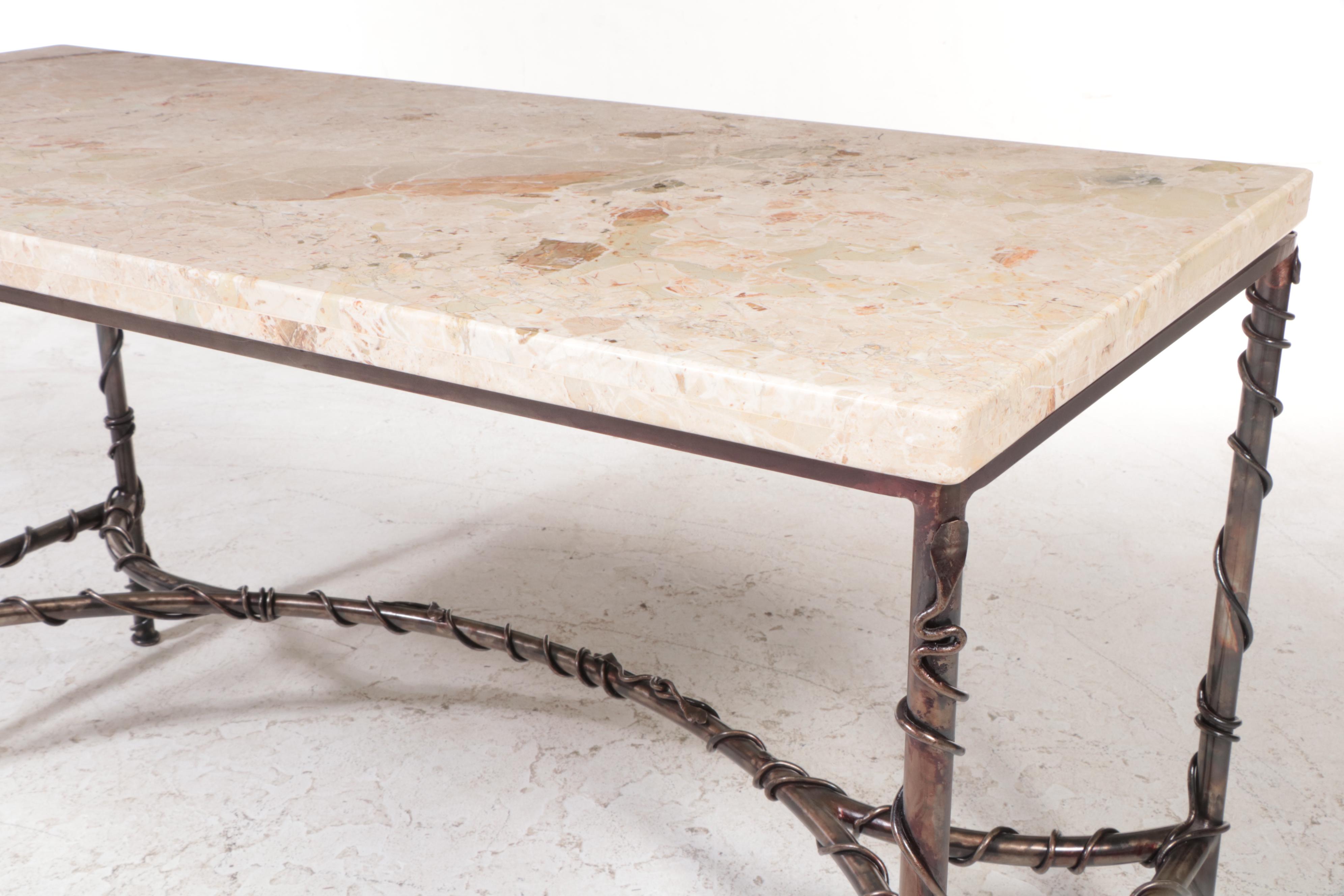 Patinated Steel and Marble Top Console Table, Late 20th Century