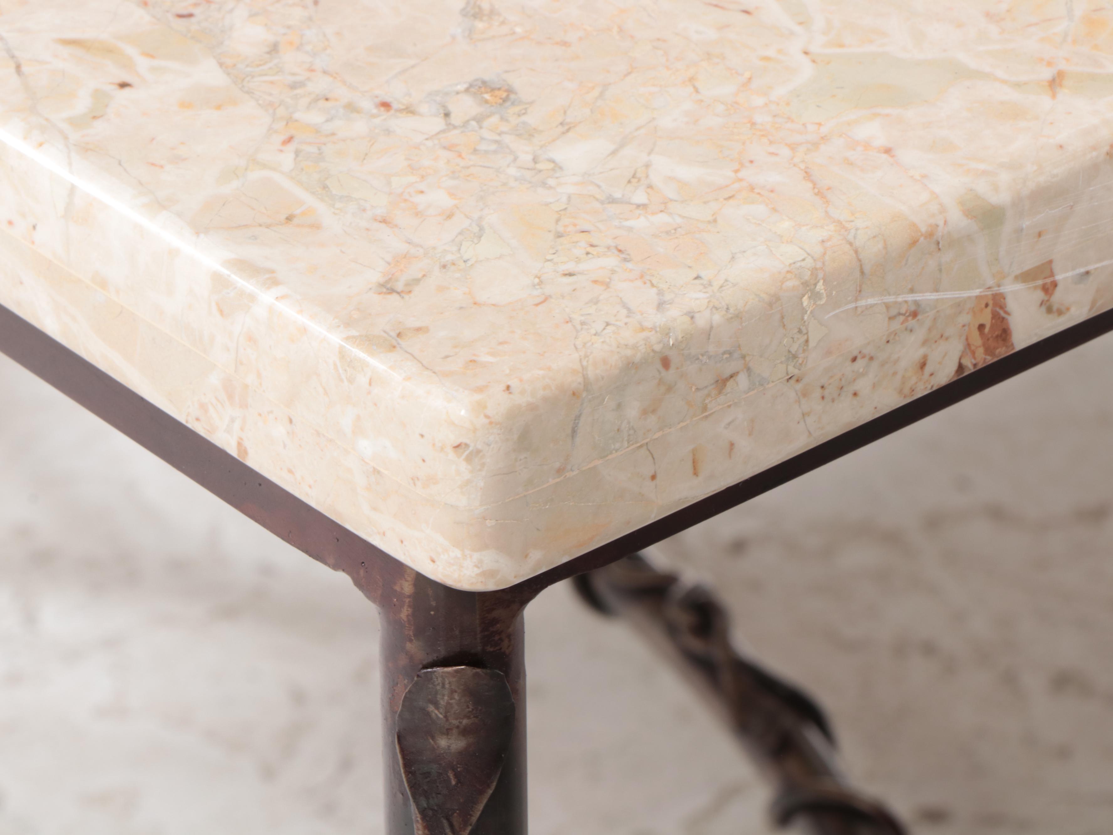 Patinated Steel and Marble Top Console Table, Late 20th Century