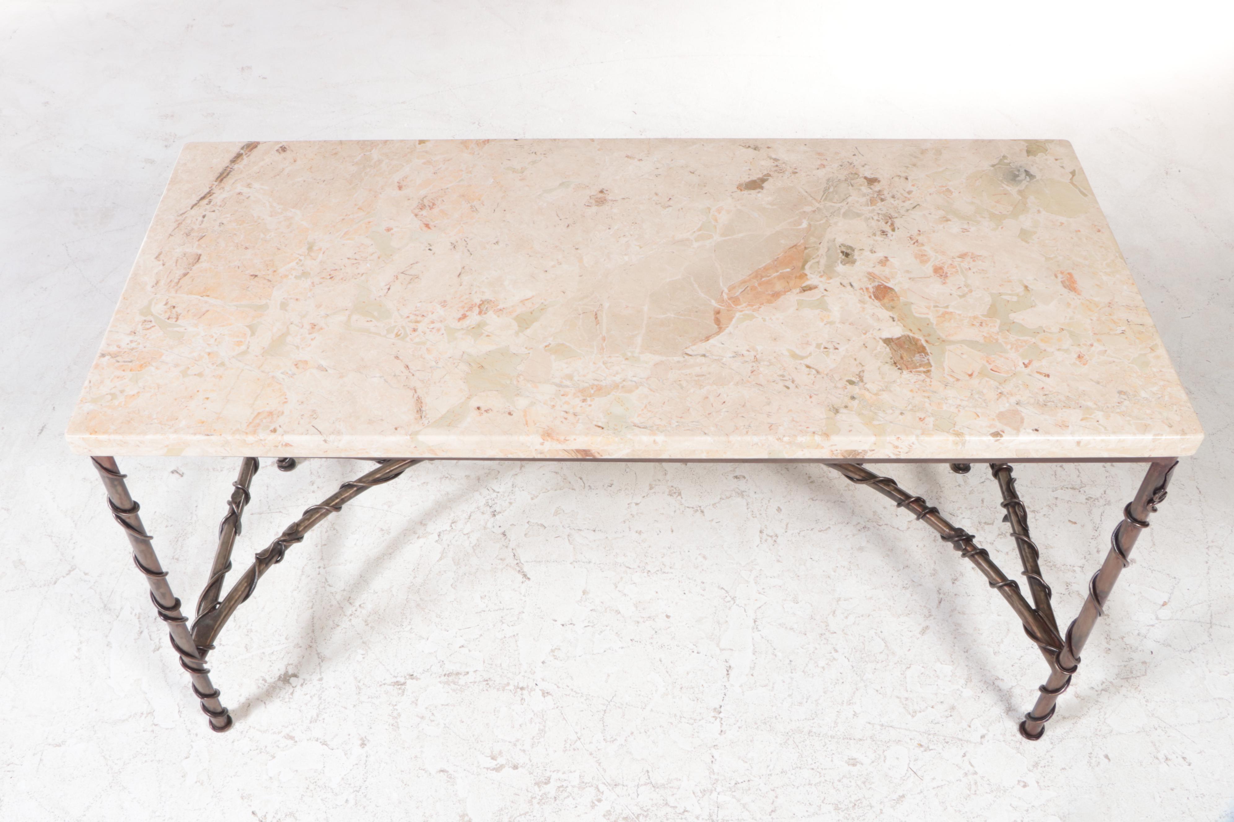 Patinated Steel and Marble Top Console Table, Late 20th Century