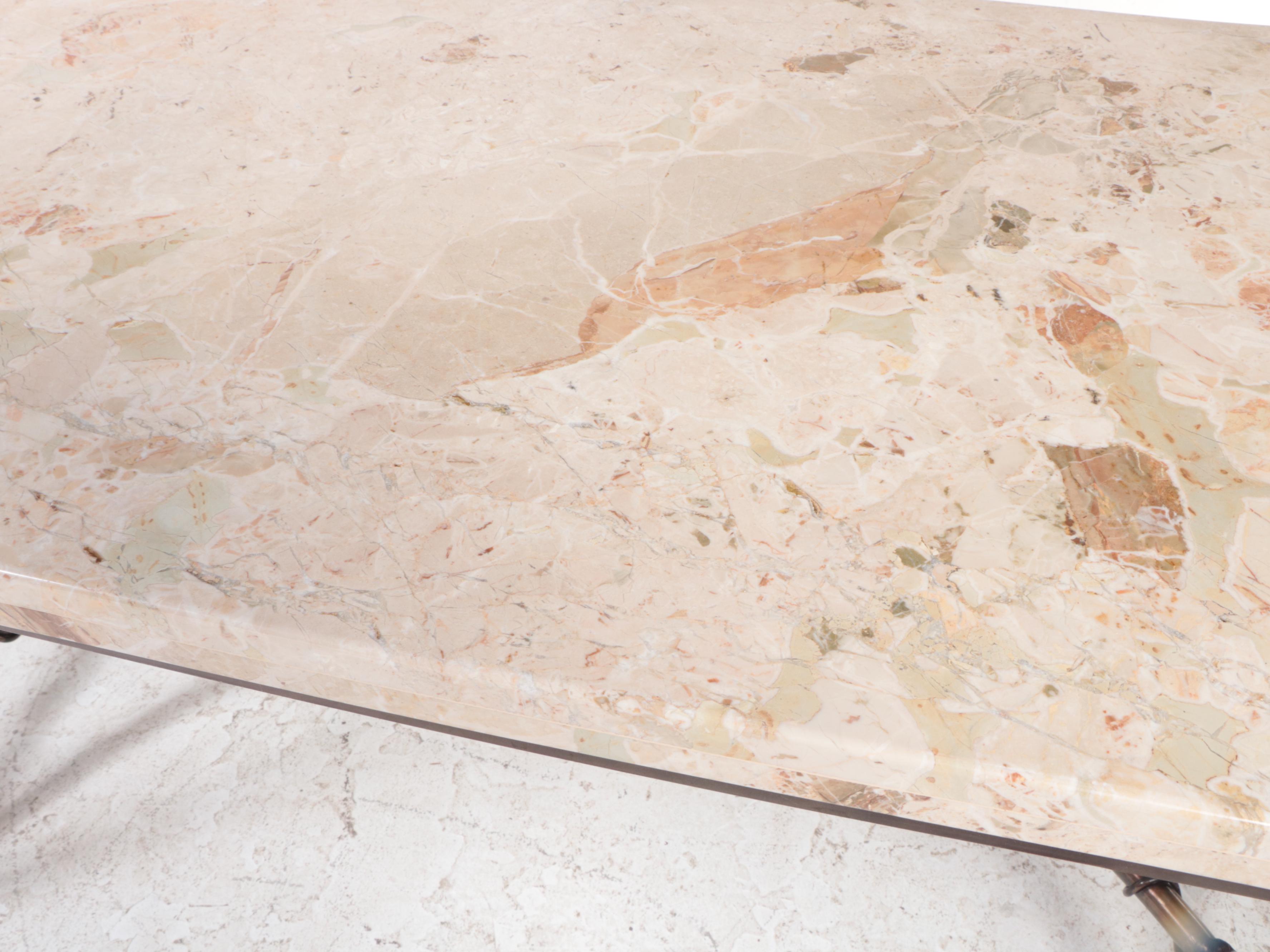 Patinated Steel and Marble Top Console Table, Late 20th Century