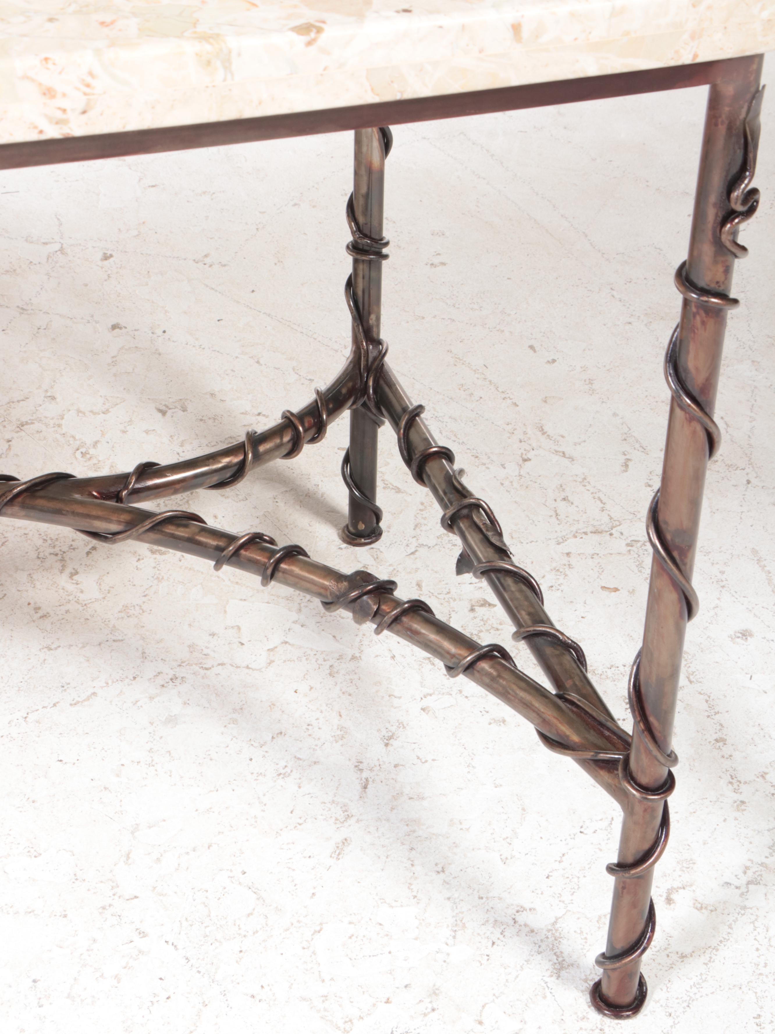 Patinated Steel and Marble Top Console Table, Late 20th Century