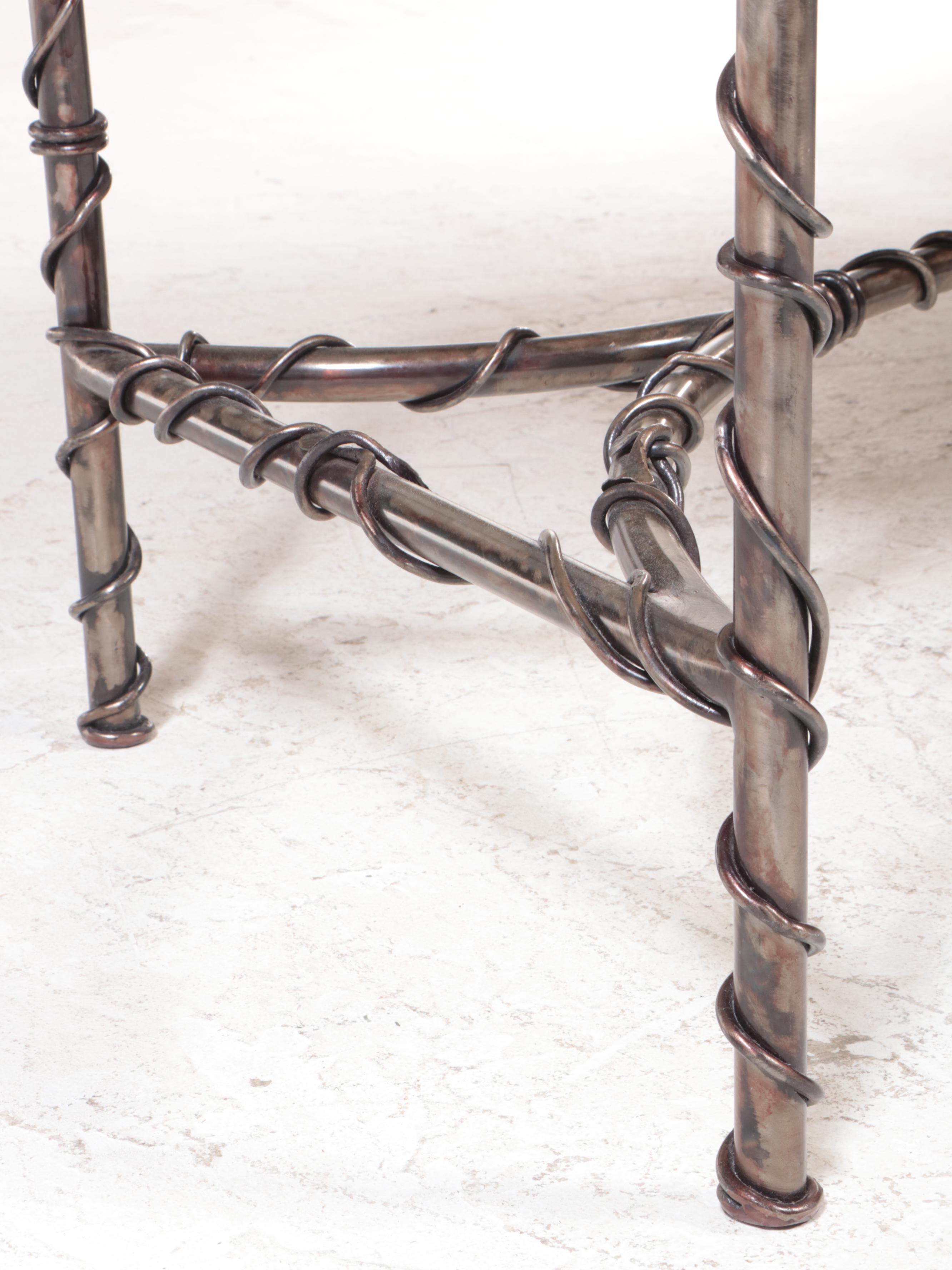 Patinated Steel and Marble Top Console Table, Late 20th Century