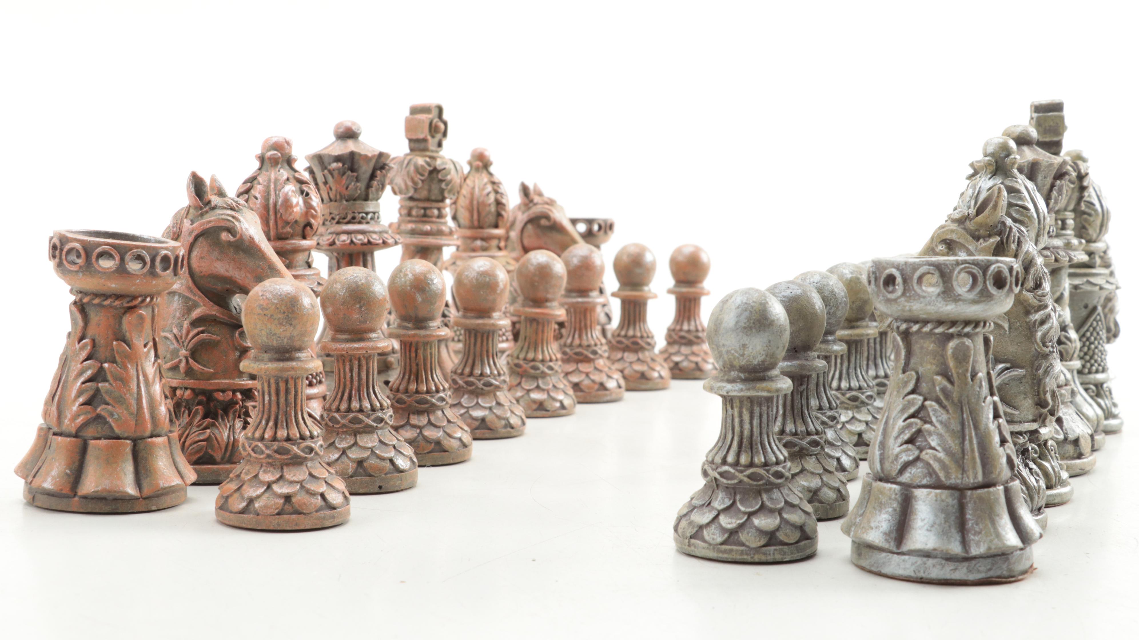 Ornate Staunton Mold Resin Chess Pieces Set