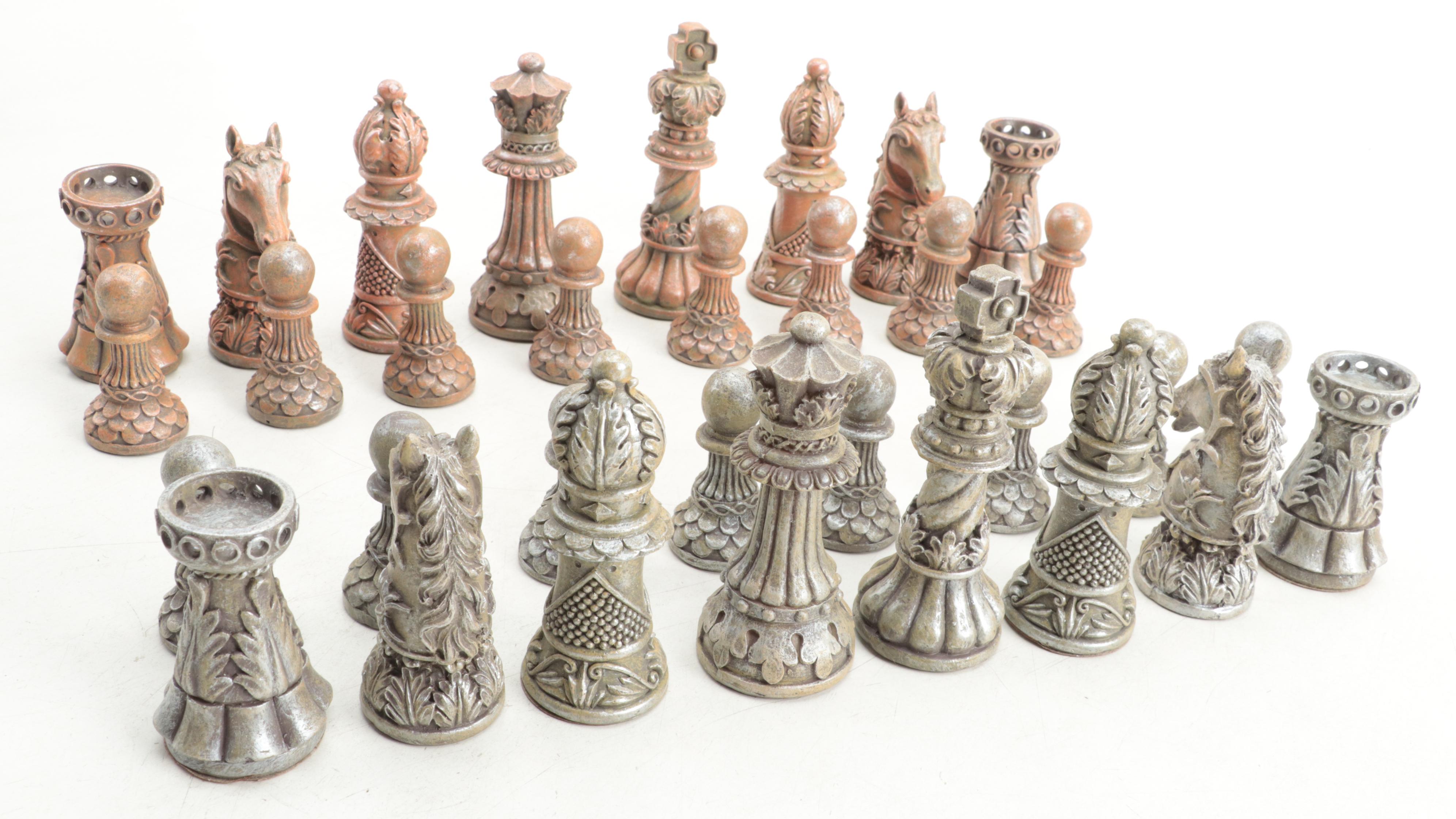 Ornate Staunton Mold Resin Chess Pieces Set