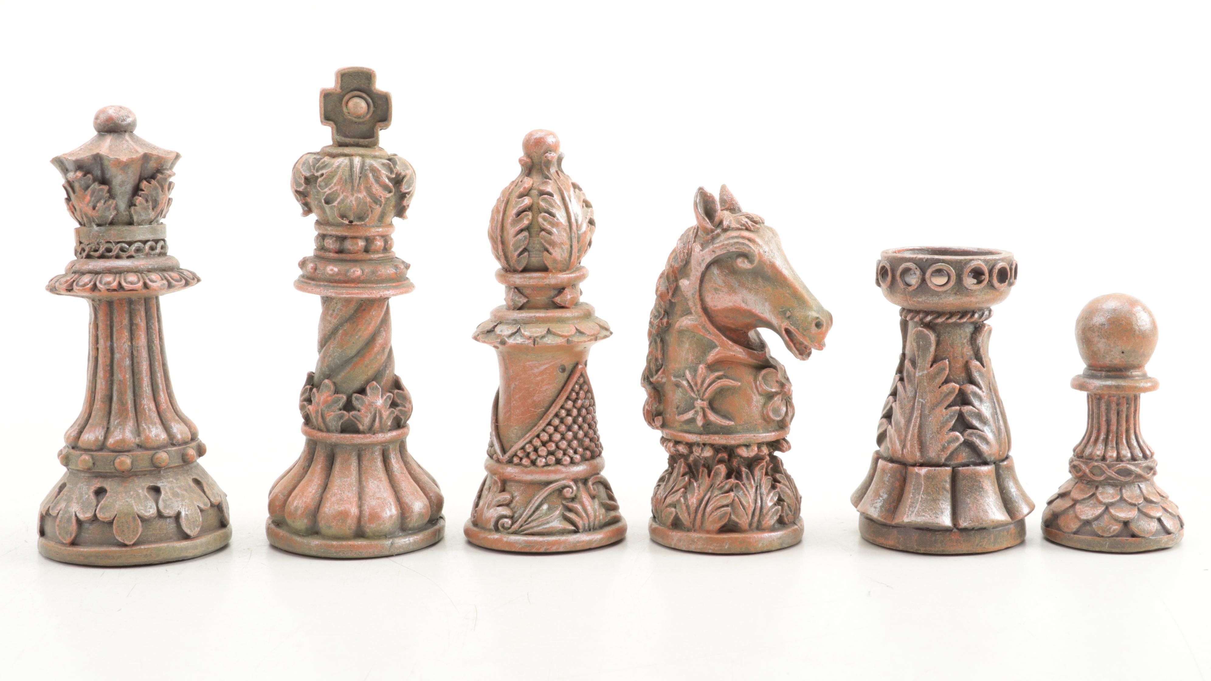 Ornate Staunton Mold Resin Chess Pieces Set