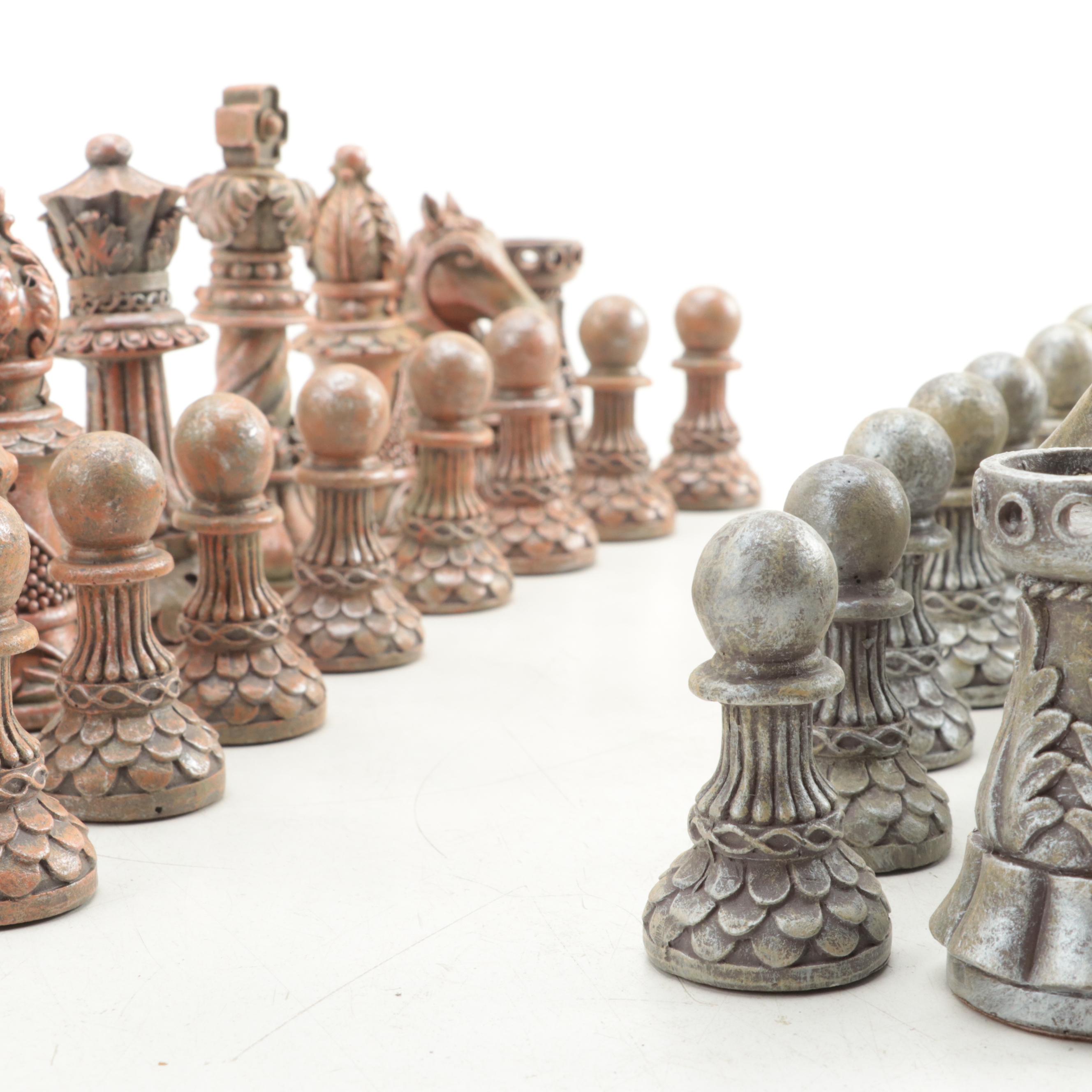 Ornate Staunton Mold Resin Chess Pieces Set
