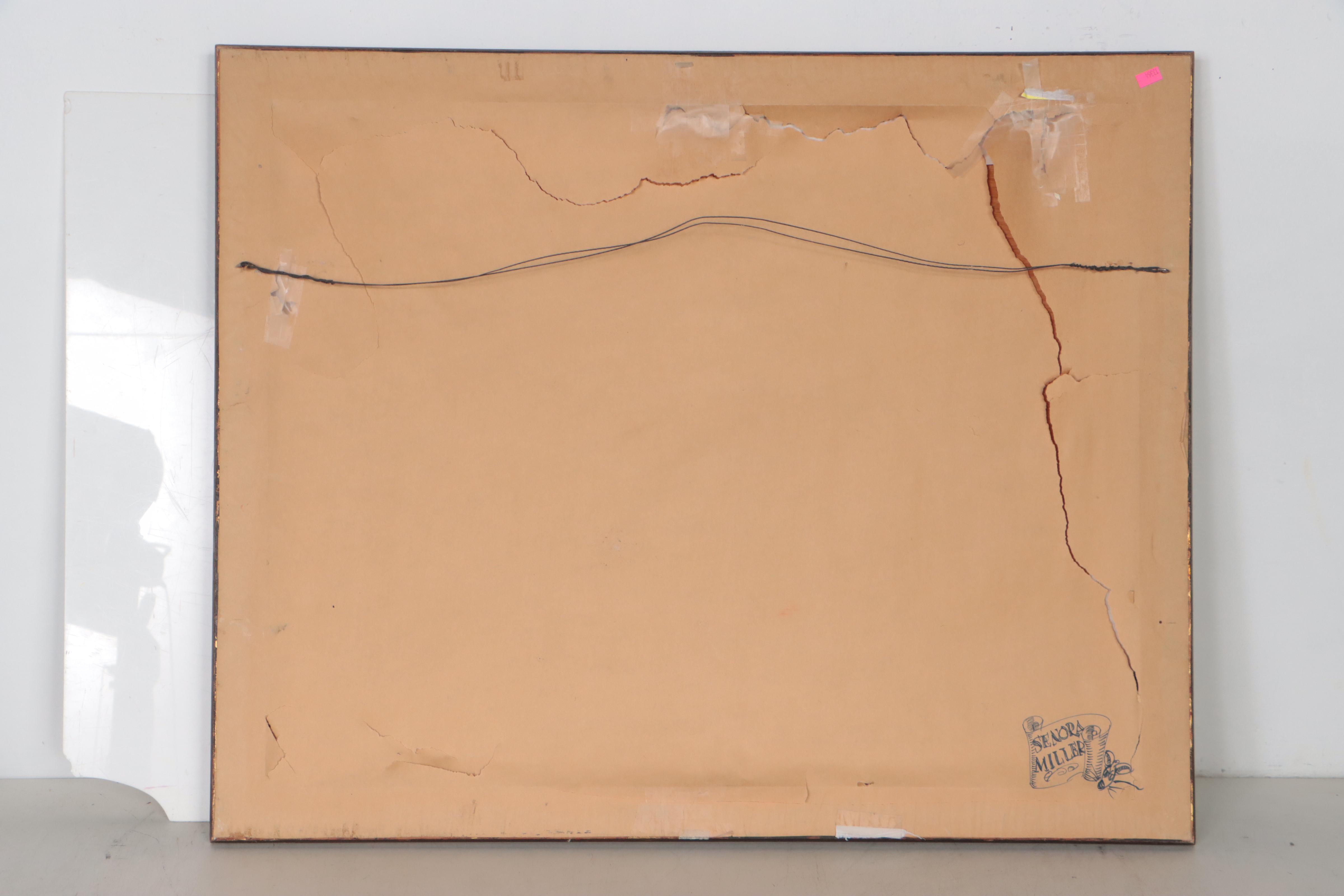 Embroidered Winter Landscape and Red Barn Composition