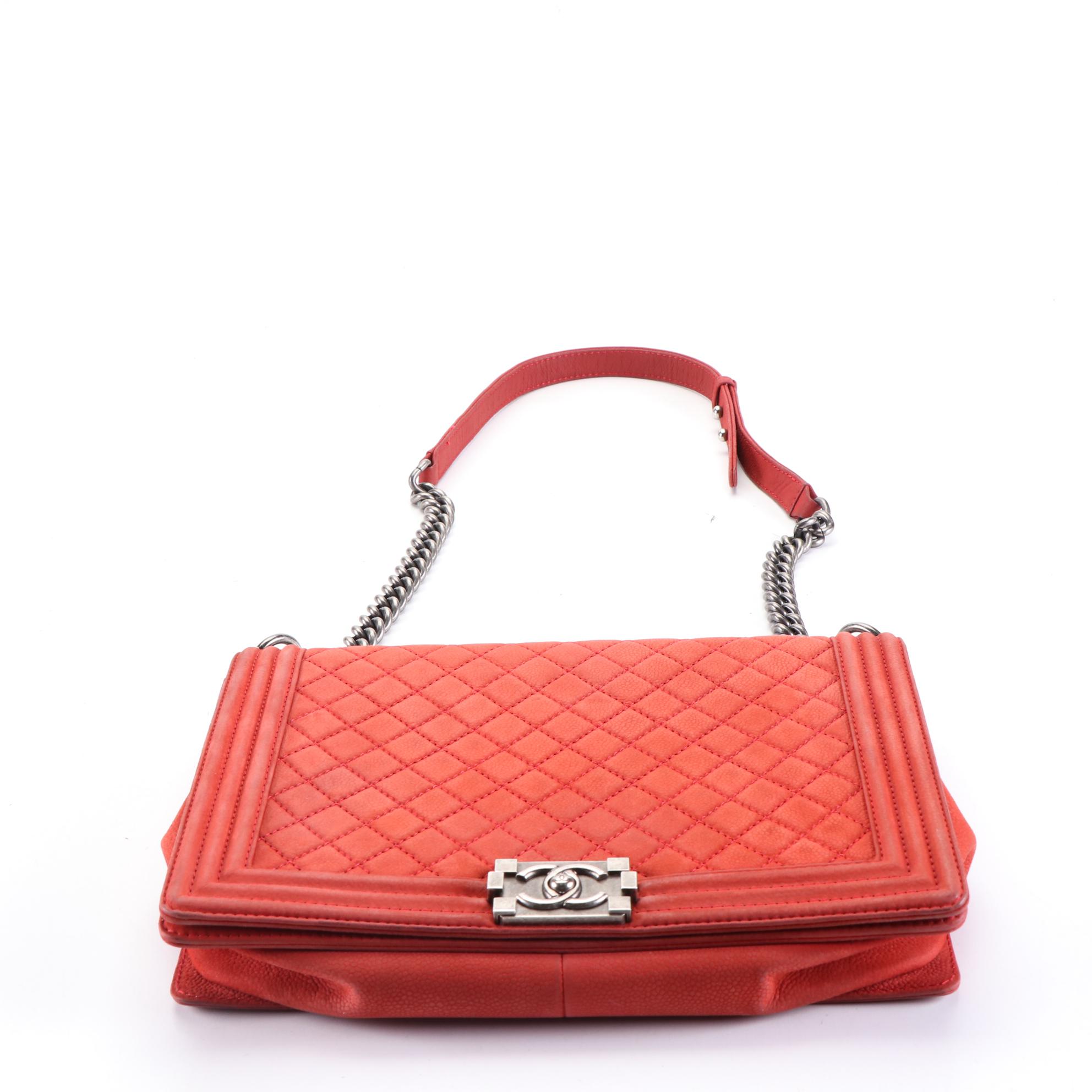 Chanel Large Flap Boy Bag in Red Quilted Caviar Nubuck