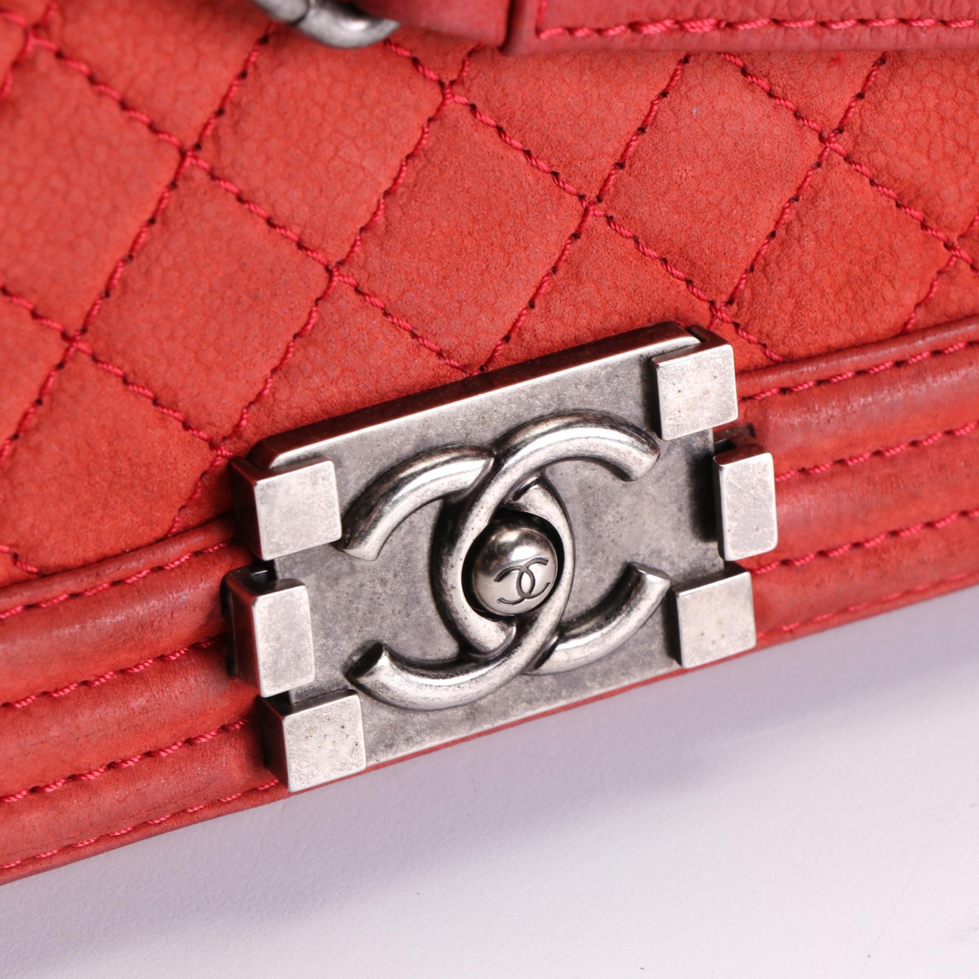 Chanel Large Flap Boy Bag in Red Quilted Caviar Nubuck