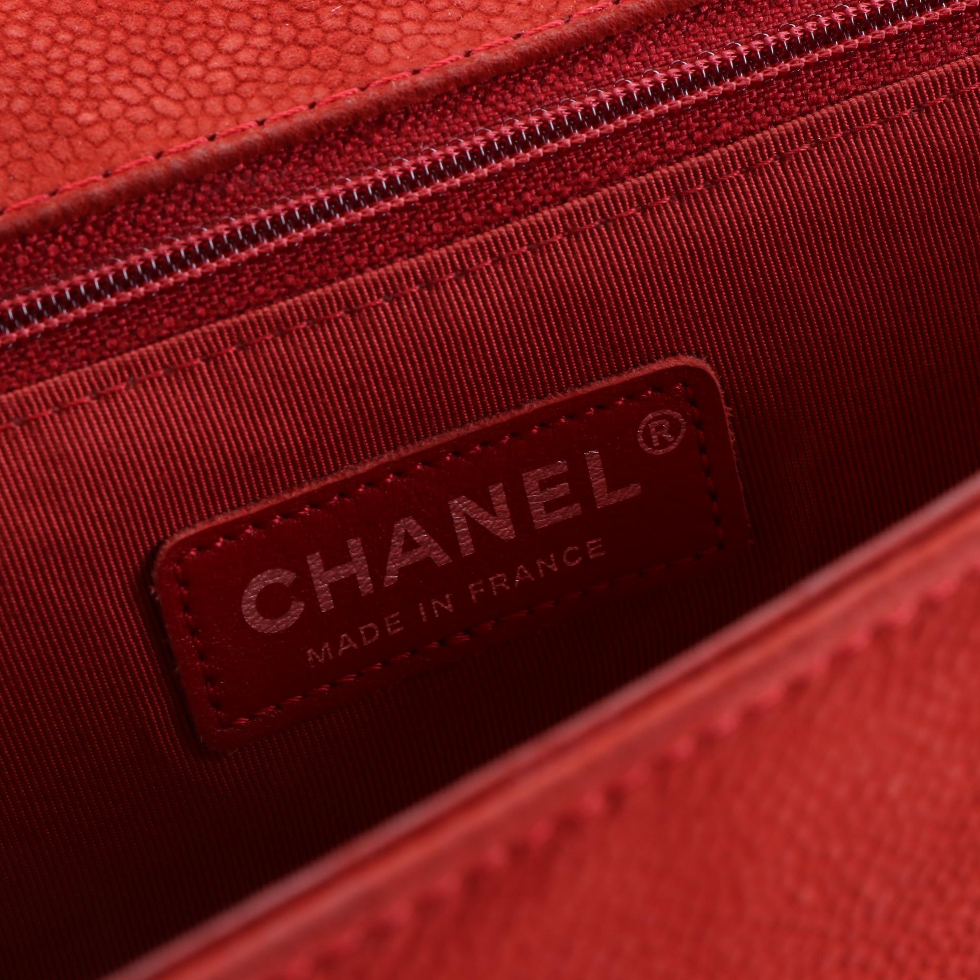 Chanel Large Flap Boy Bag in Red Quilted Caviar Nubuck